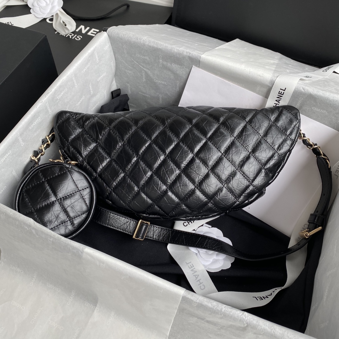 CHANEL Aged Calfskin Quilted Waist Bag With Coin Purse Black