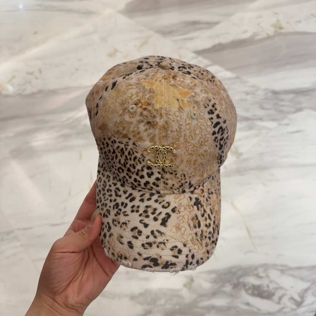 Chanel Beige Brown Leopard Print Baseball Cap
