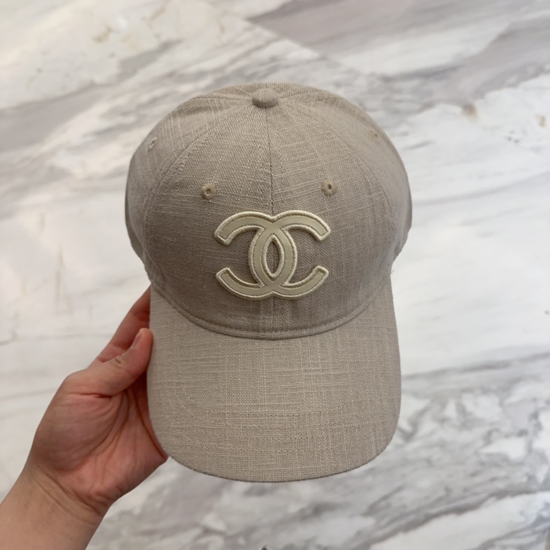 Chanel Beige Cotton Baseball Cap with Tonal Embroidered Logo