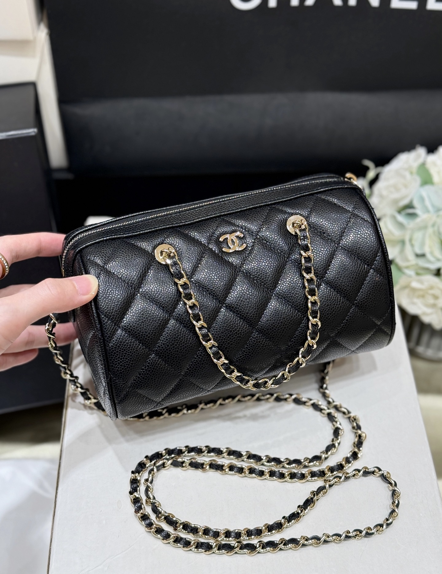 Chanel Black Caviar Leather Timeless Classic Line Shoulder