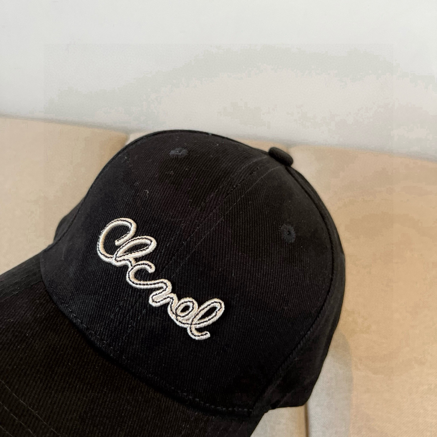 Chanel Black Corduroy Cap - Silver Logo