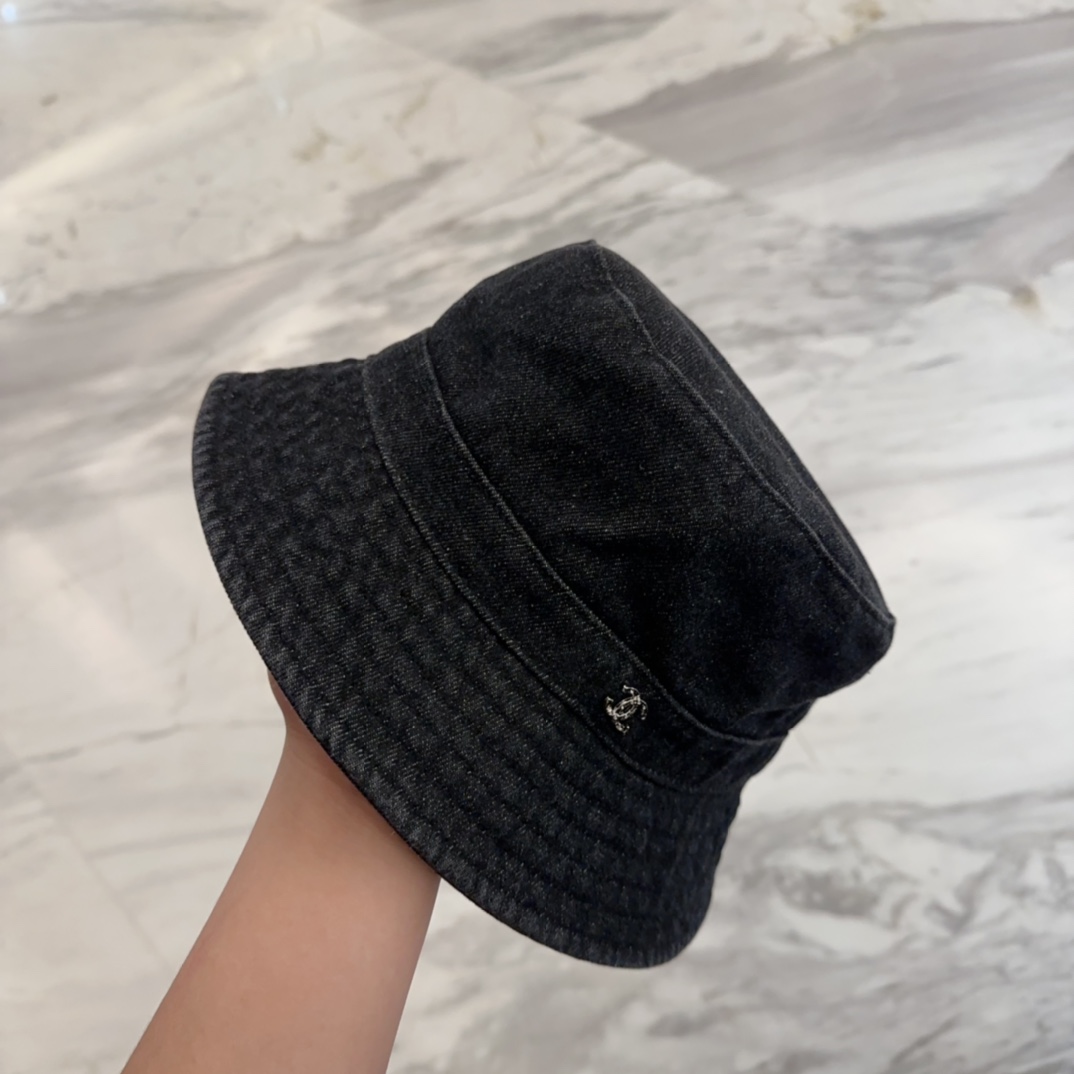 Chanel Denim Bucket Hat - Chanel Dark Wash Denim Bucket Hat - Silver