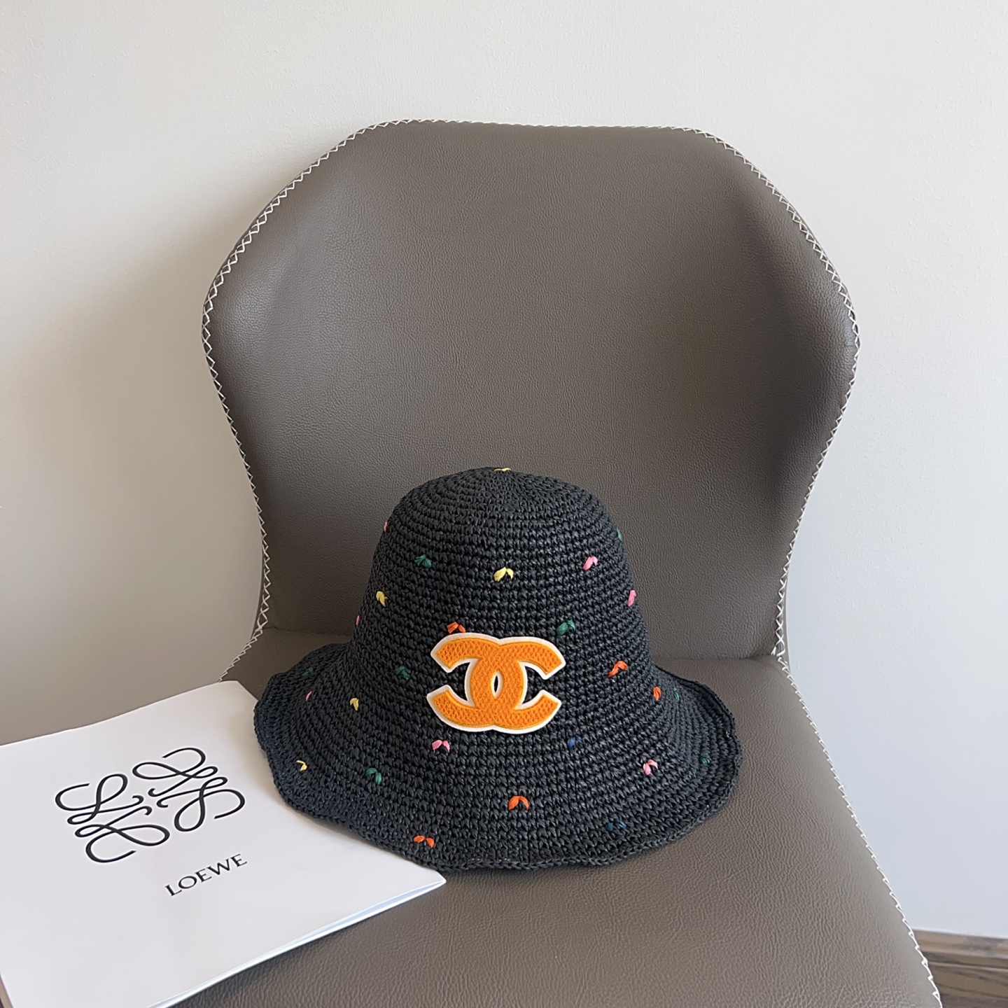 orange Chanel Black Crochet Bucket Hat - Chanel Black Crochet Bucket