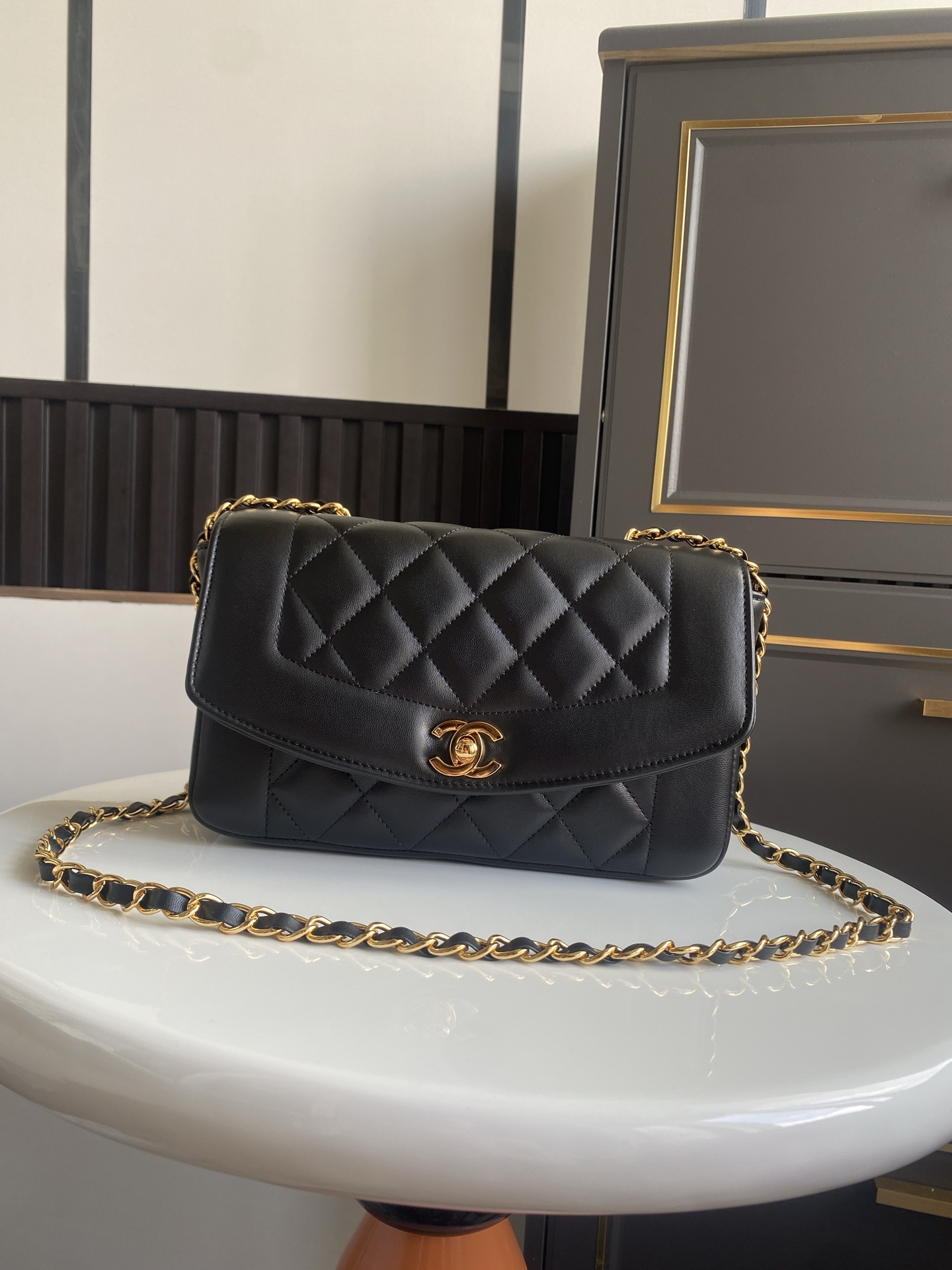 Chanel Black Lambskin Small Diana Shoulder Bag 142914