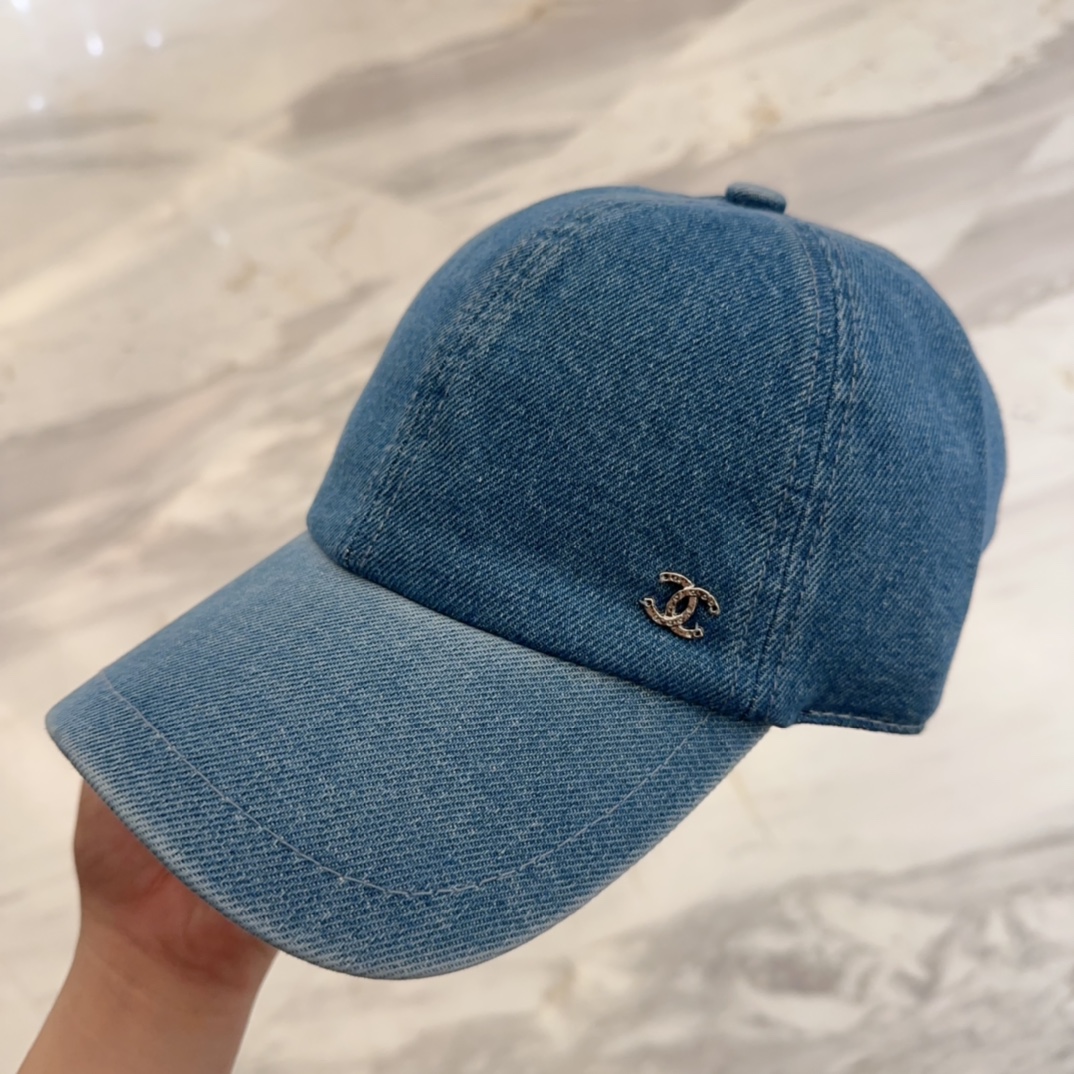 Chanel Blue Denim Baseball Cap with Classic CC Logo