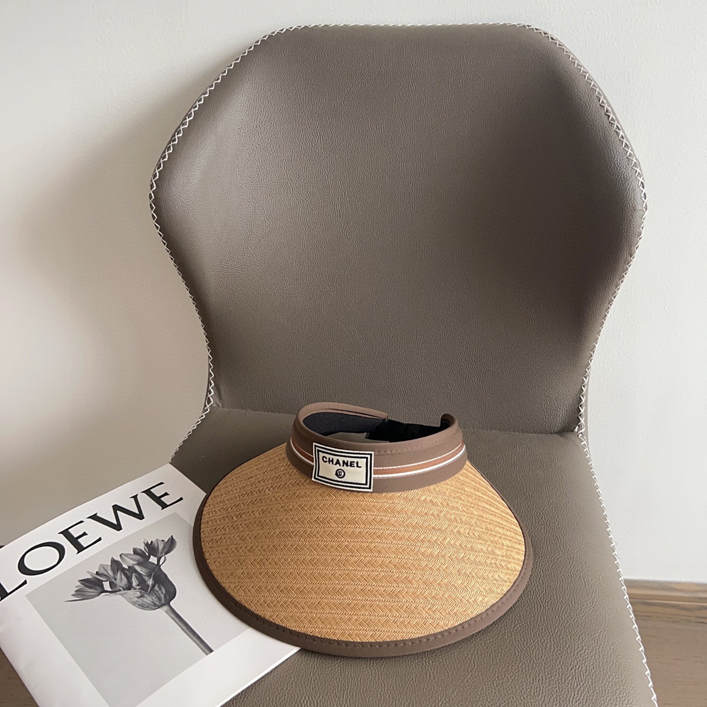 Chanel Beige Raffia Visor - Designer Sun Hat