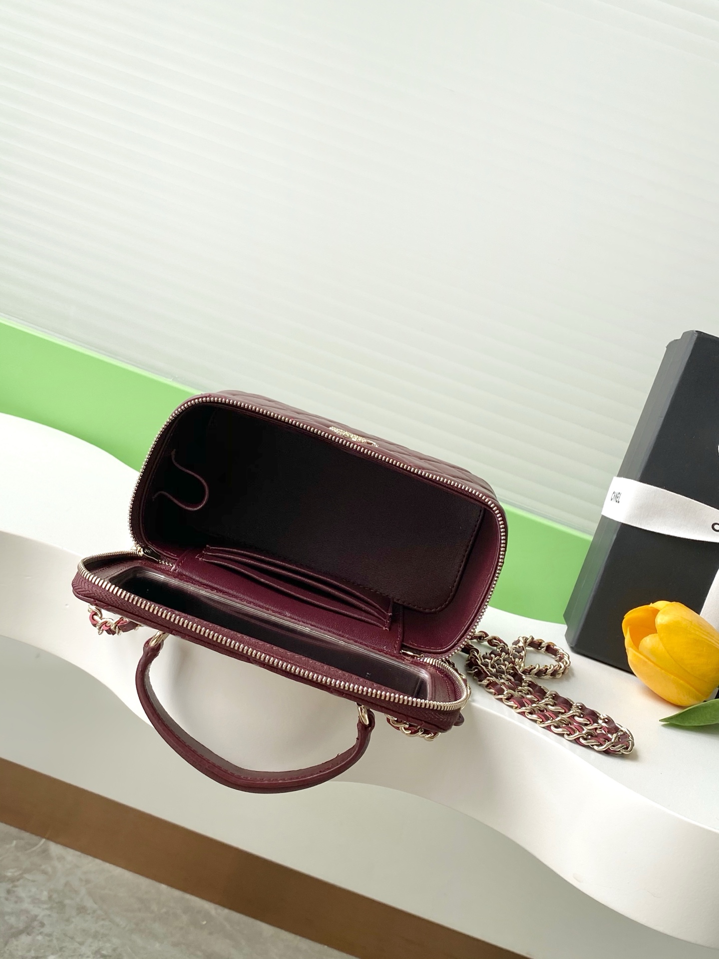 Chanel Burgundy Quilted Leather Pick Me Up Vanity Bag
