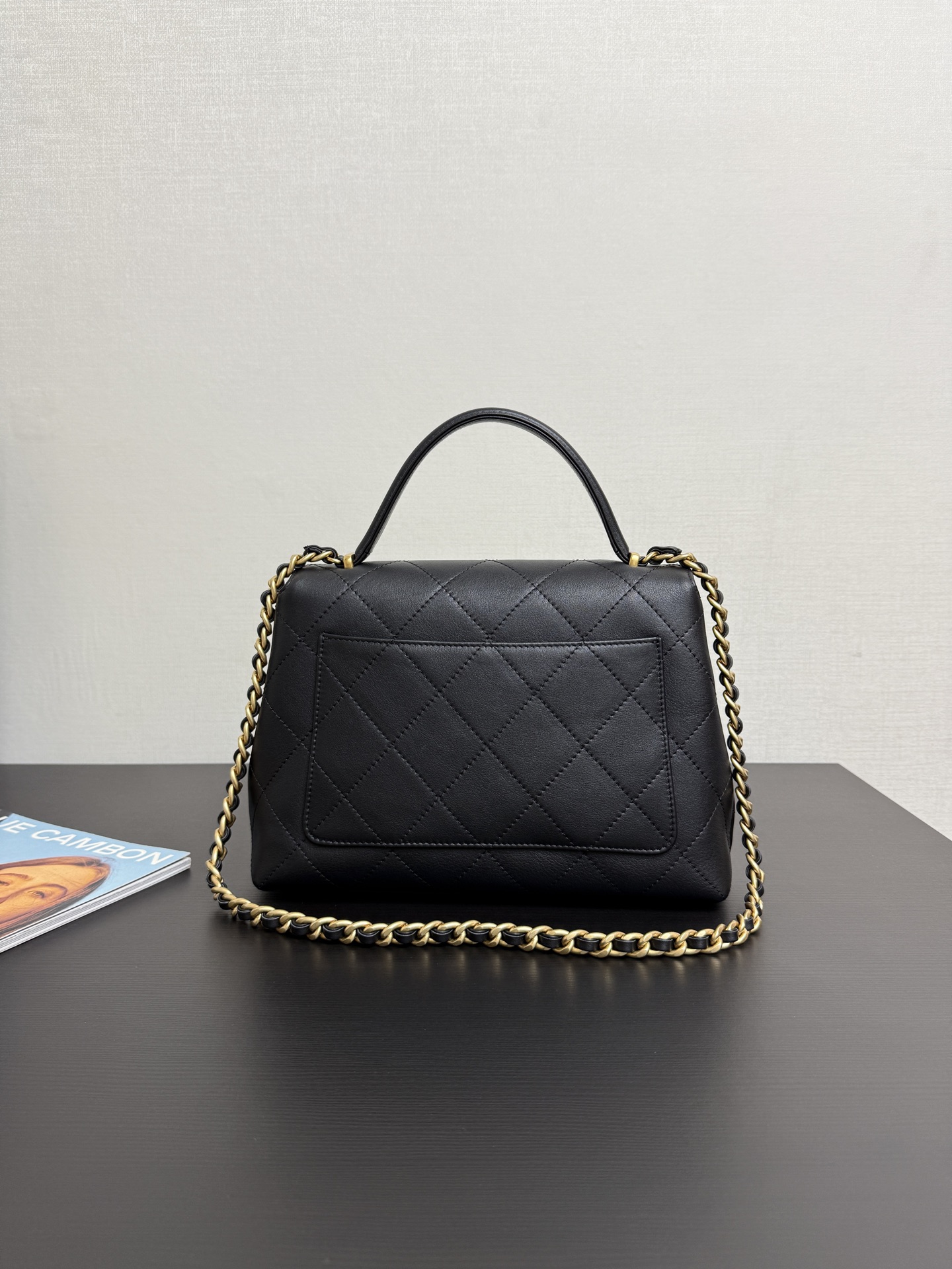 CHANEL Calfskin Large Top Handle Flap Black 1661304