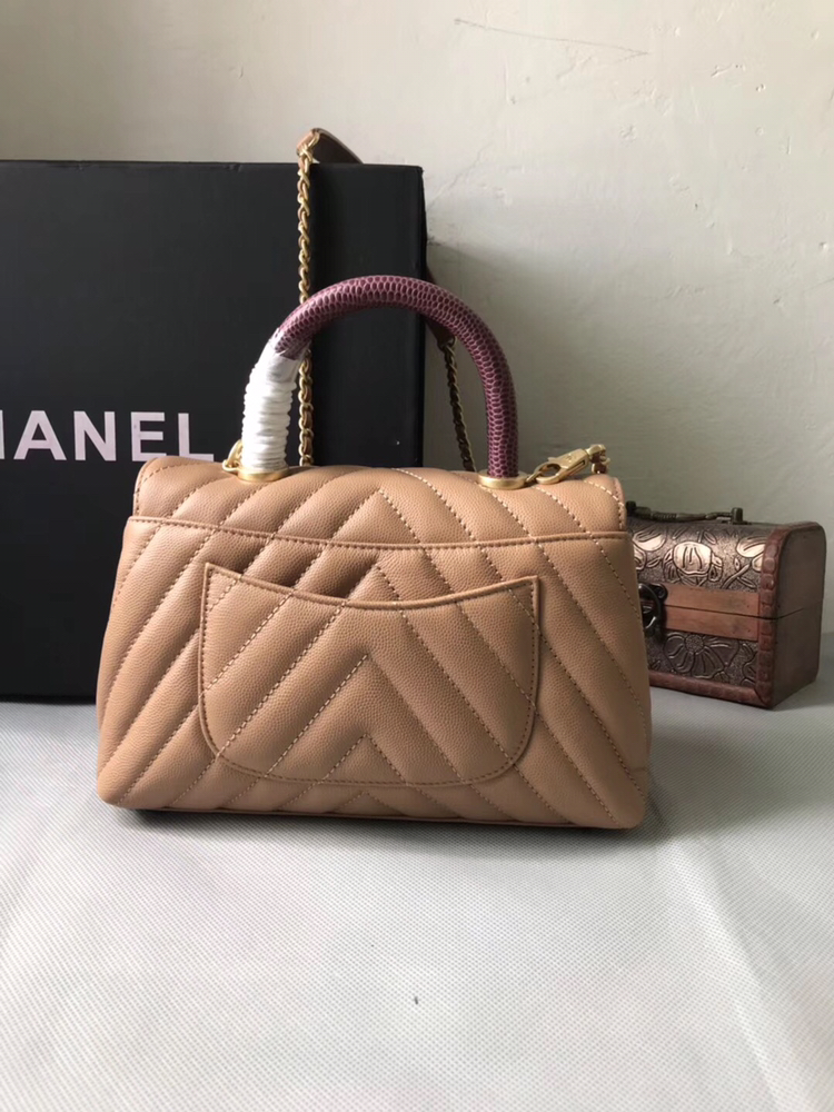 CHANEL Caviar Chevron Quilted Small Coco Handle Flap