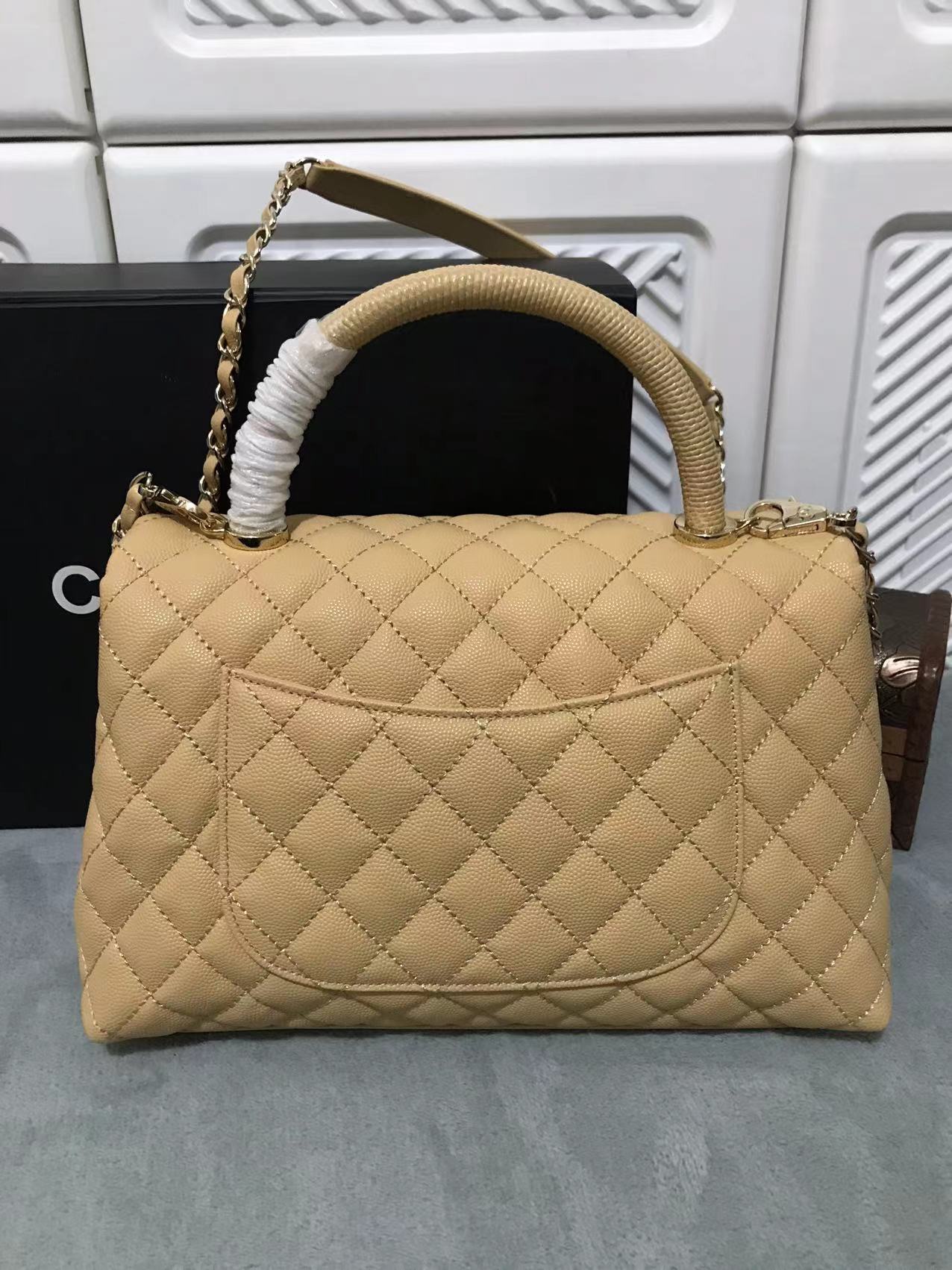 CHANEL Caviar Lizard Embossed Quilted Small Coco