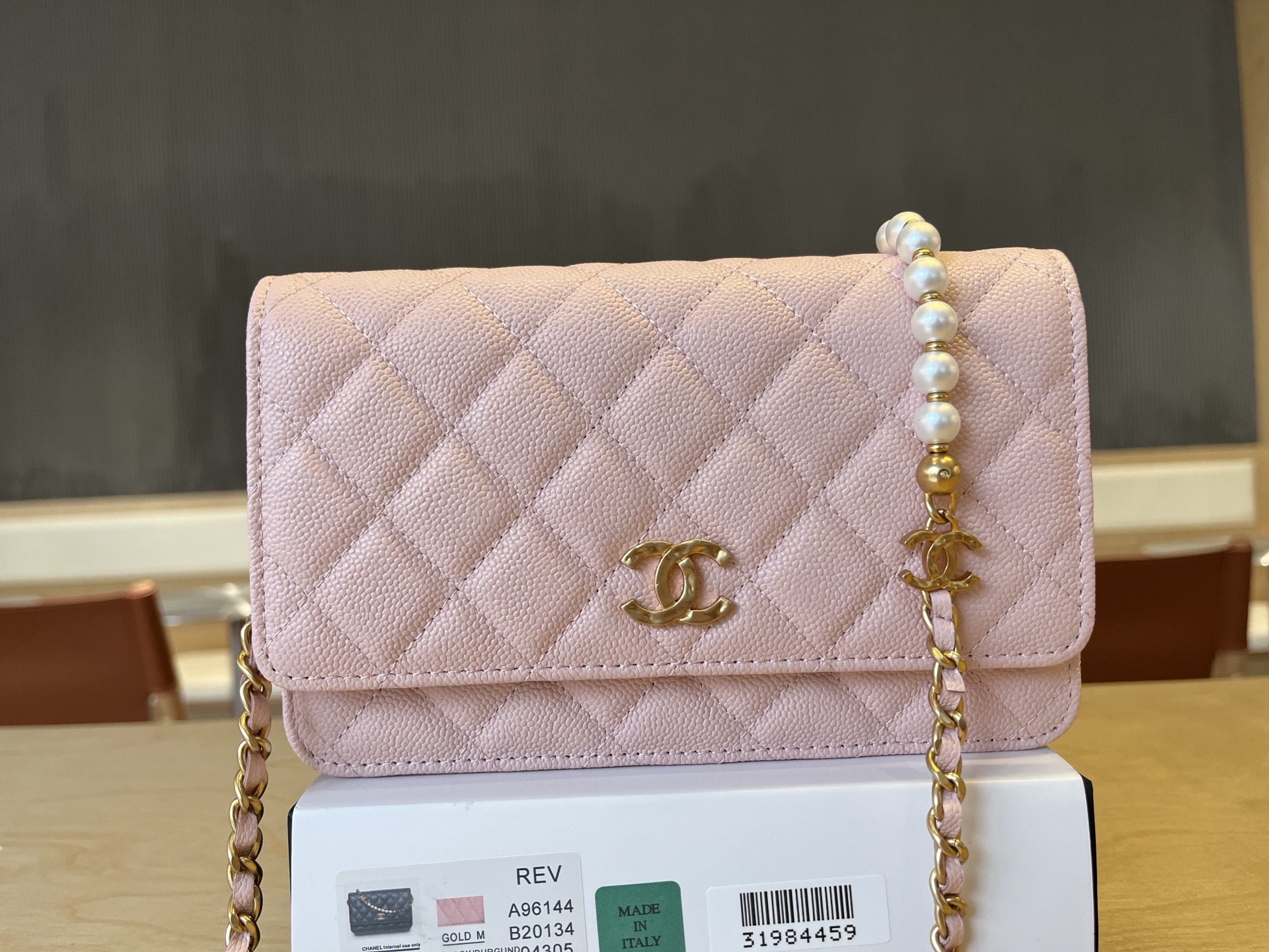 CHANEL Caviar Quilted Camellia Wallet On Chain WOC Light Pink
