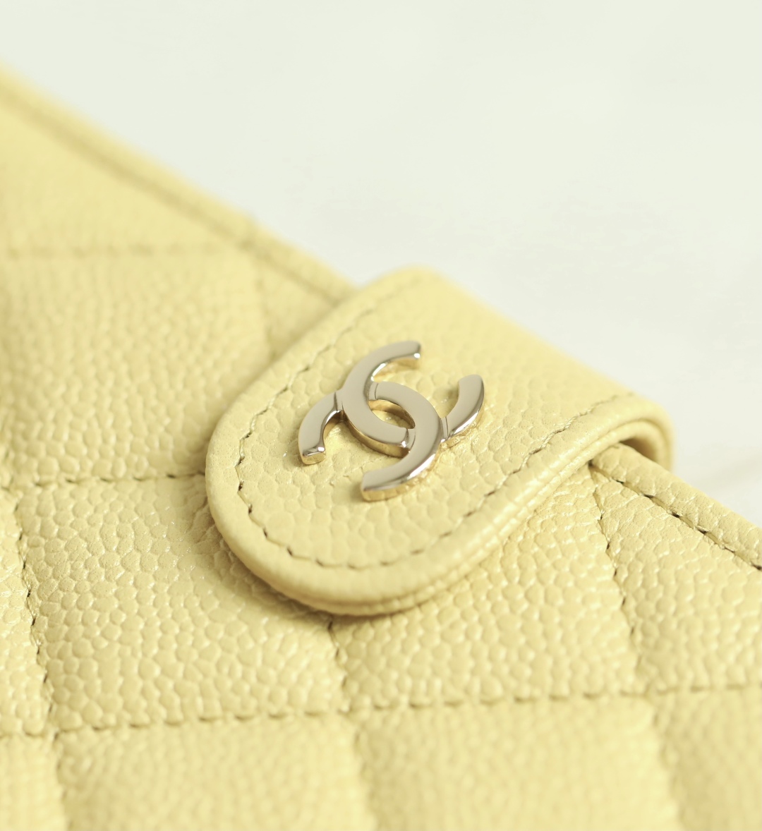 CHANEL Caviar Quilted Card Holder Wallet Yellow 1168242