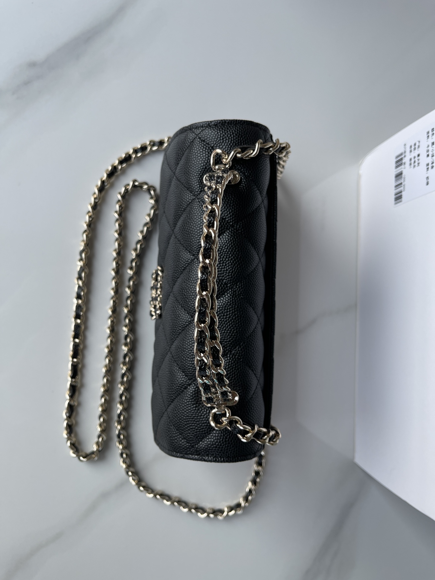 CHANEL Caviar Quilted Chain Top Handle Phone Holder With black