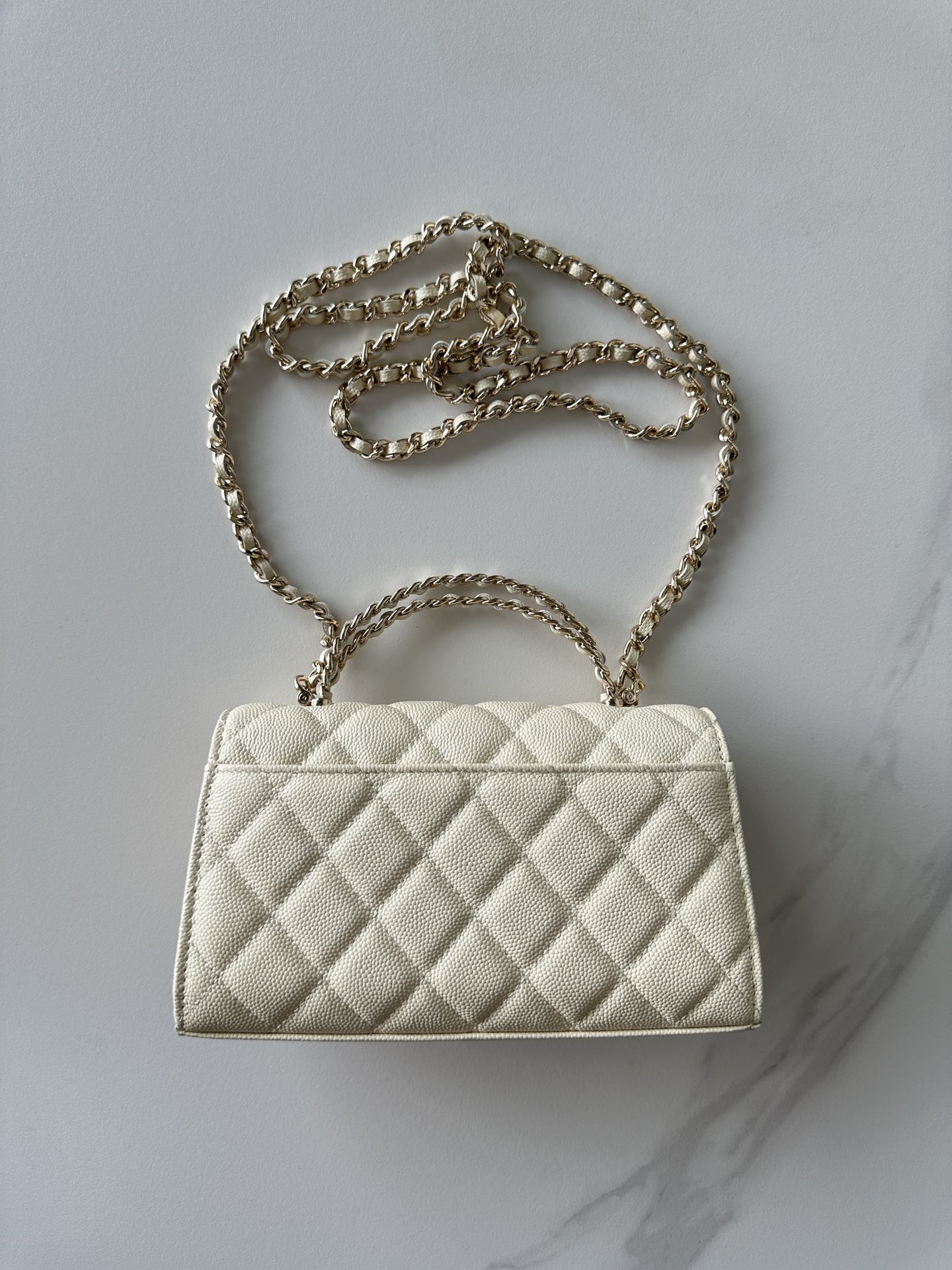 CHANEL Caviar Quilted Chain Top Handle Phone Holder With Chain White 1436829
