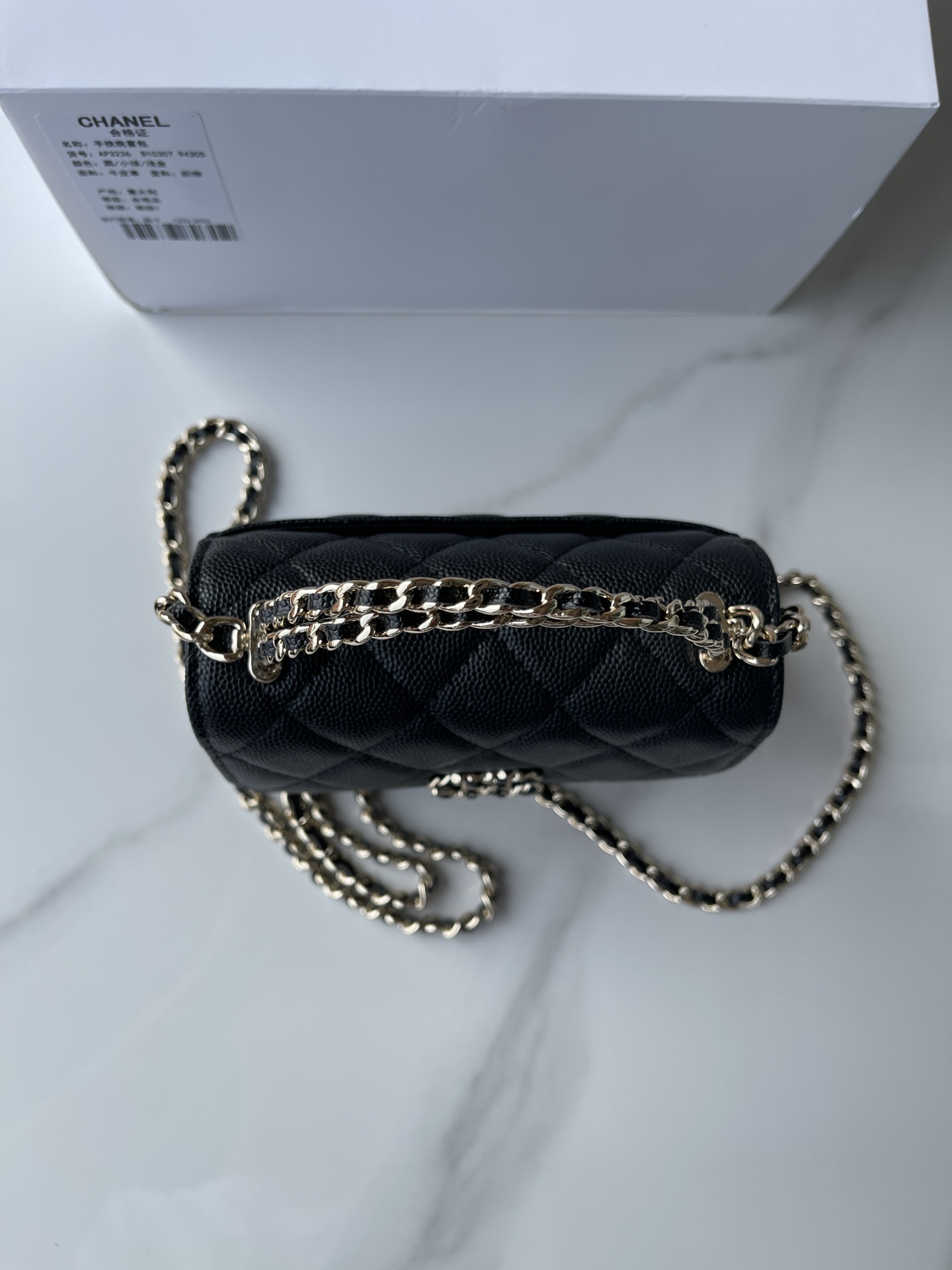 CHANEL Caviar Quilted Double Chain Top Handle Flap With Chain Black