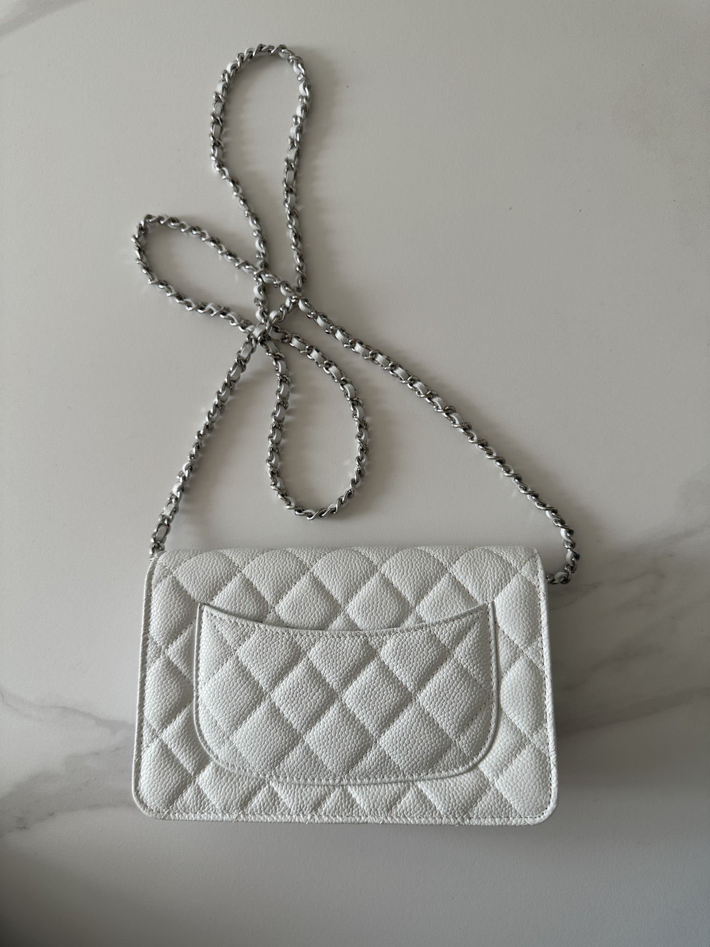 CHANEL Caviar Quilted Enamel Wallet On Chain WOC White 1155842
