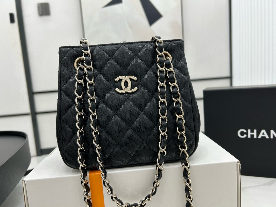 CHANEL Caviar Quilted Mini Bucket Bag Black 1427627