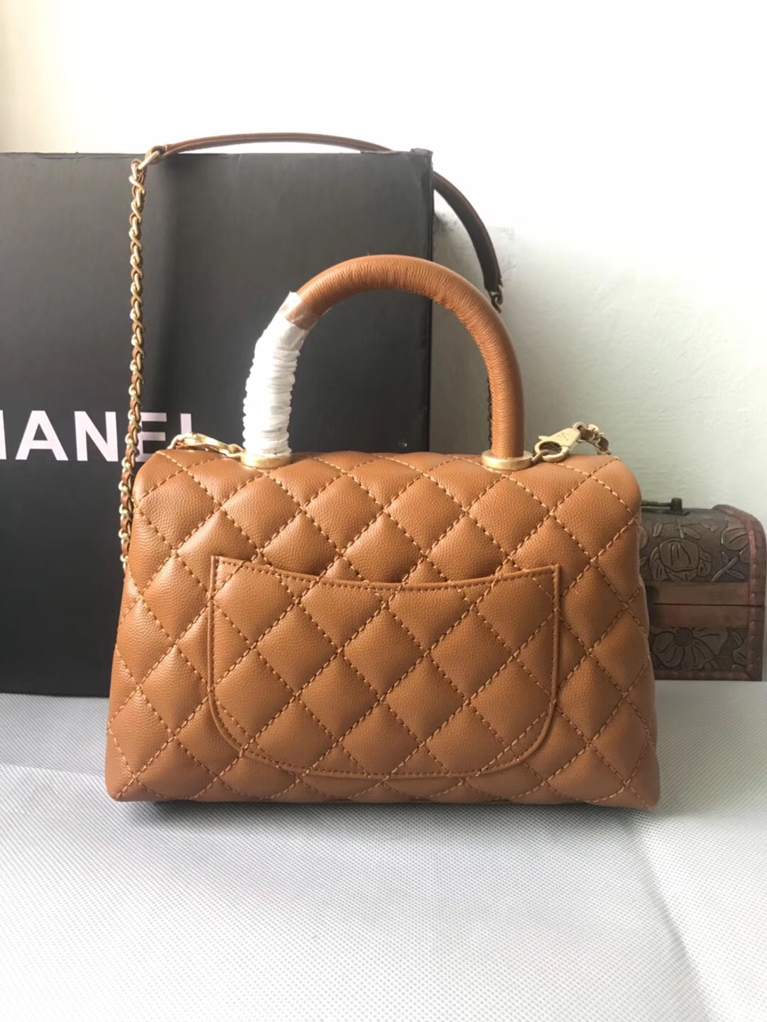 CHANEL Caviar Quilted Mini Coco Handle Flap Brown