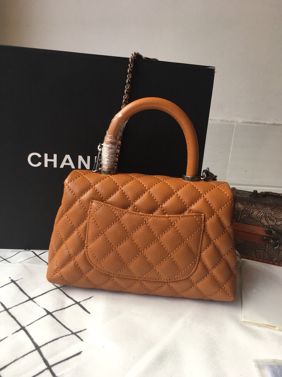 CHANEL Caviar Quilted Mini Coco Handle Flap Light Brown