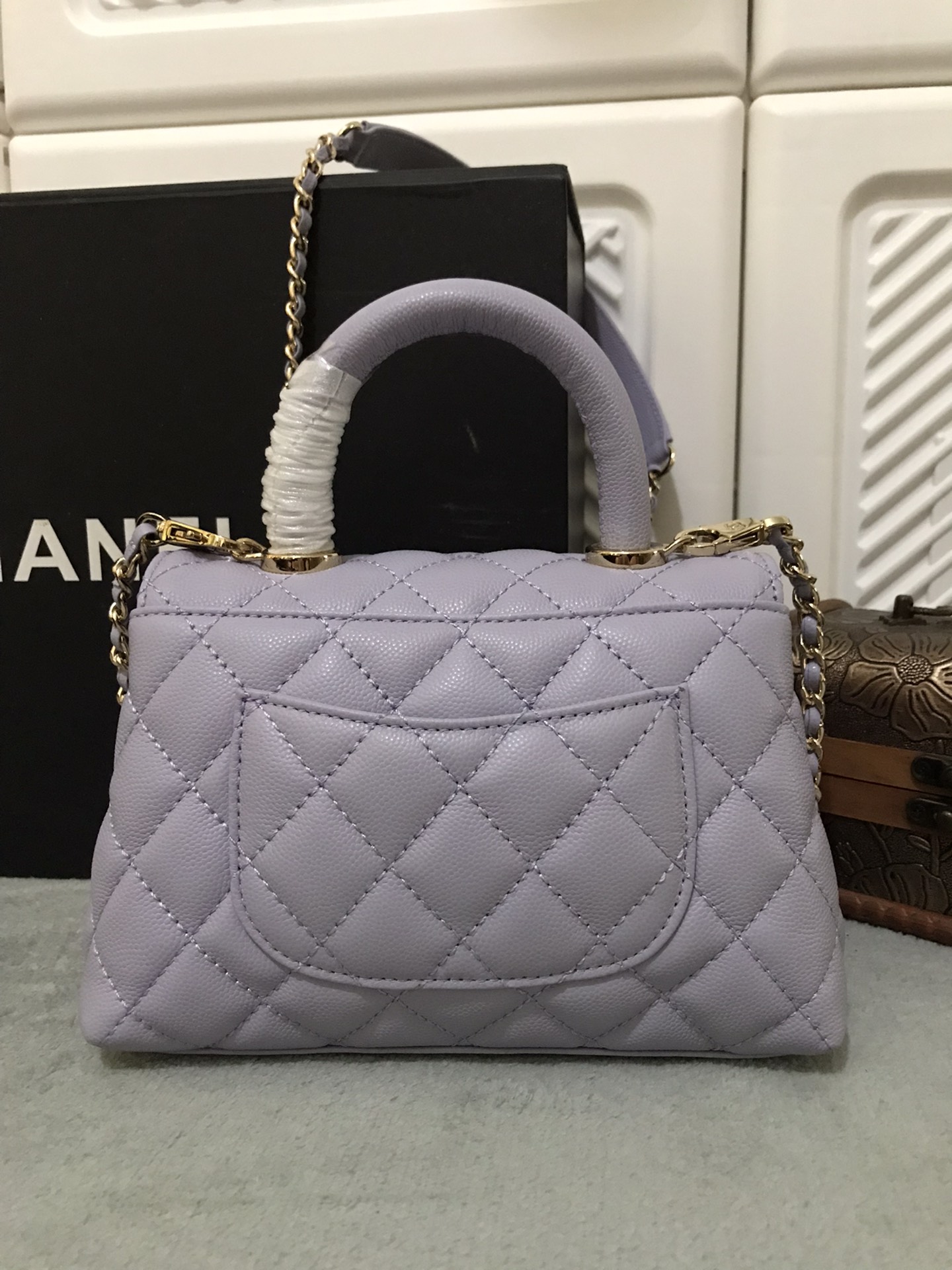 CHANEL Caviar Quilted Mini Coco Handle Flap Light Purple