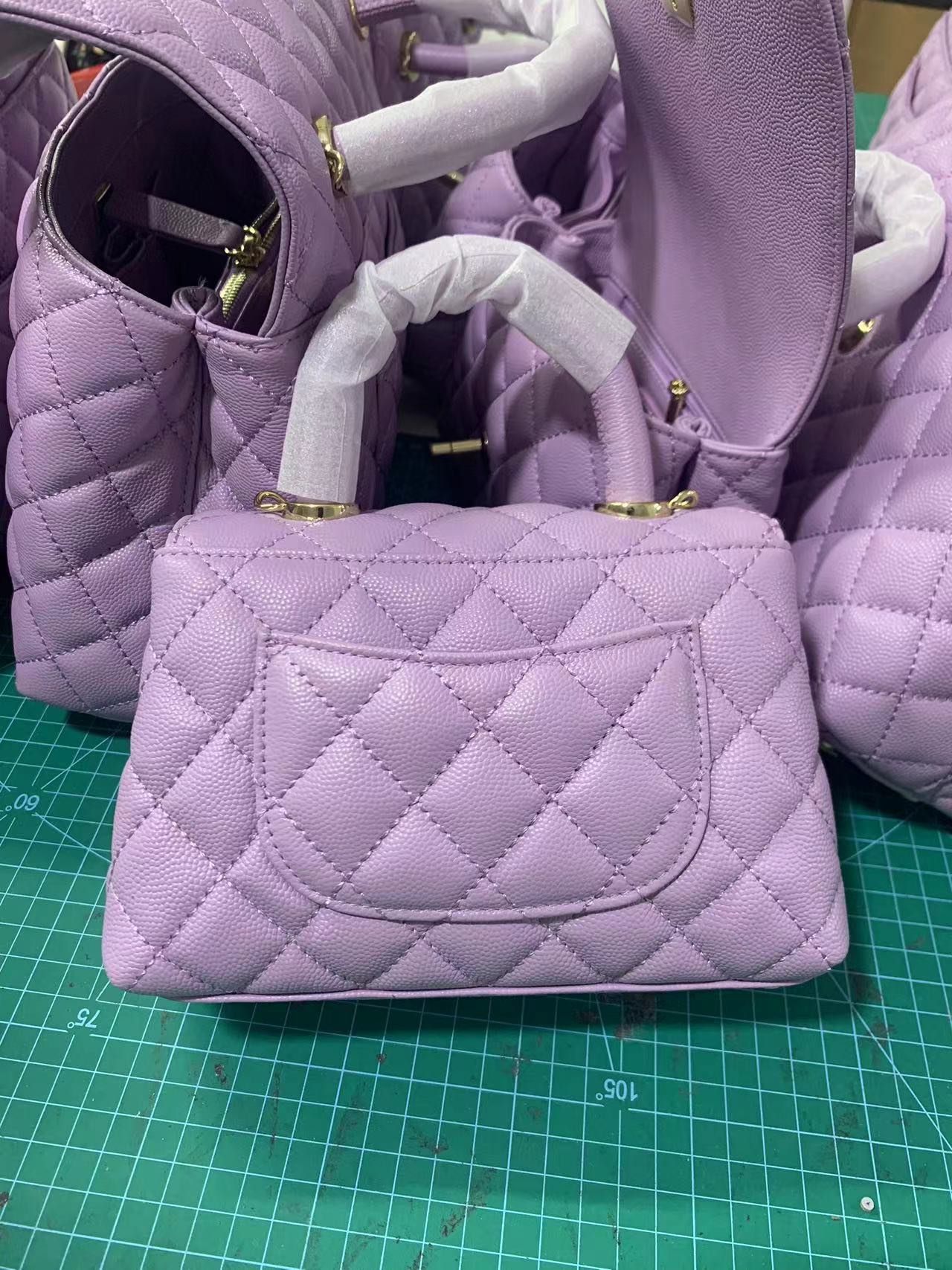 CHANEL Caviar Quilted Mini Coco Handle Flap Light Purple