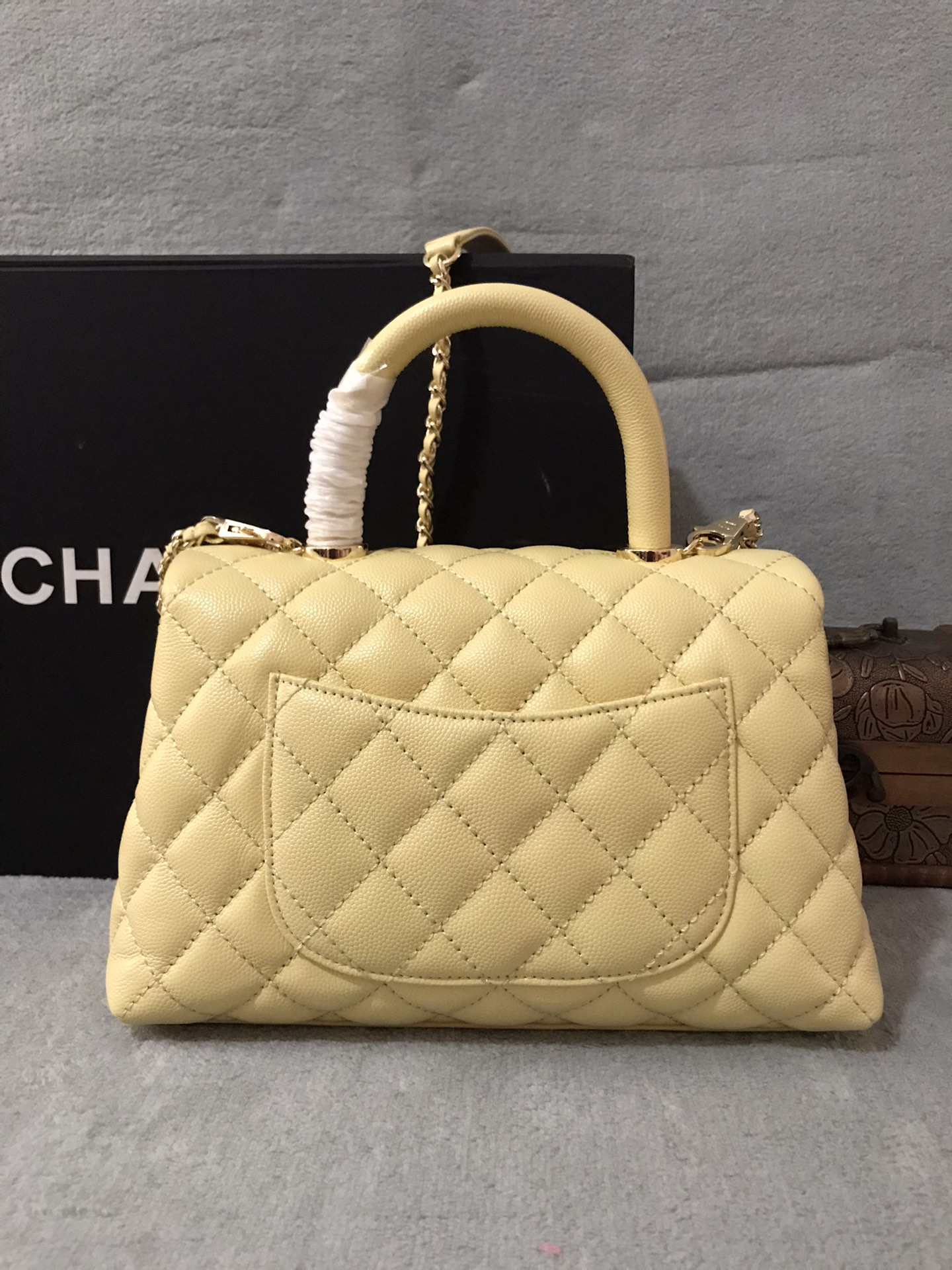 CHANEL Caviar Quilted Mini Coco Handle Flap Yellow 1182957