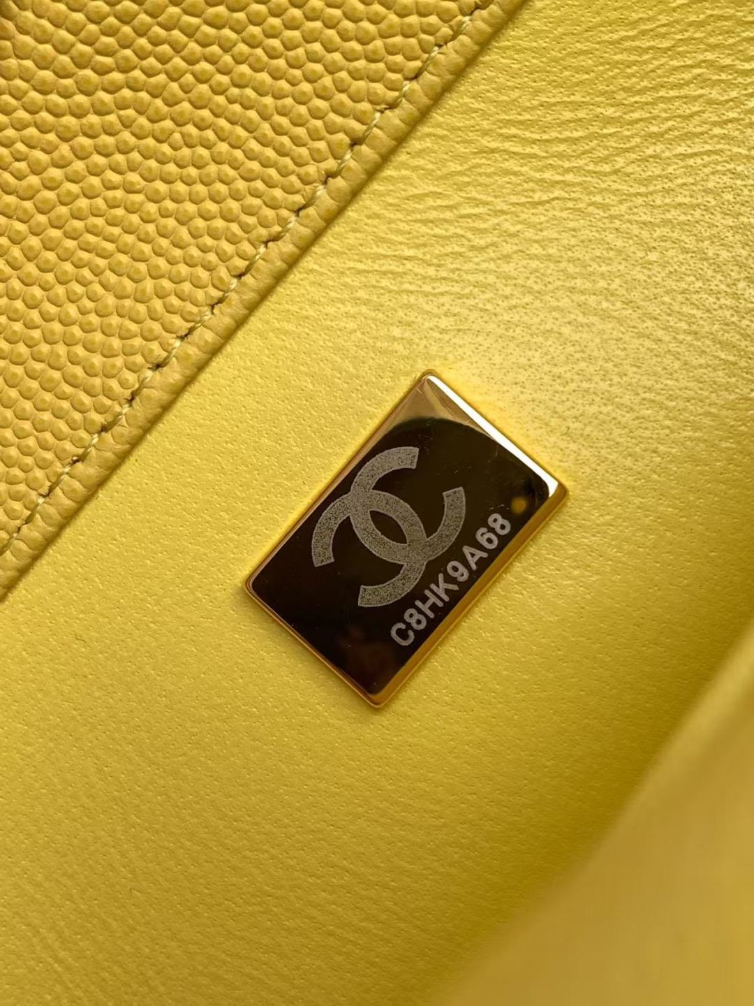 CHANEL Caviar Quilted Mini Coco Handle Flap Yellow