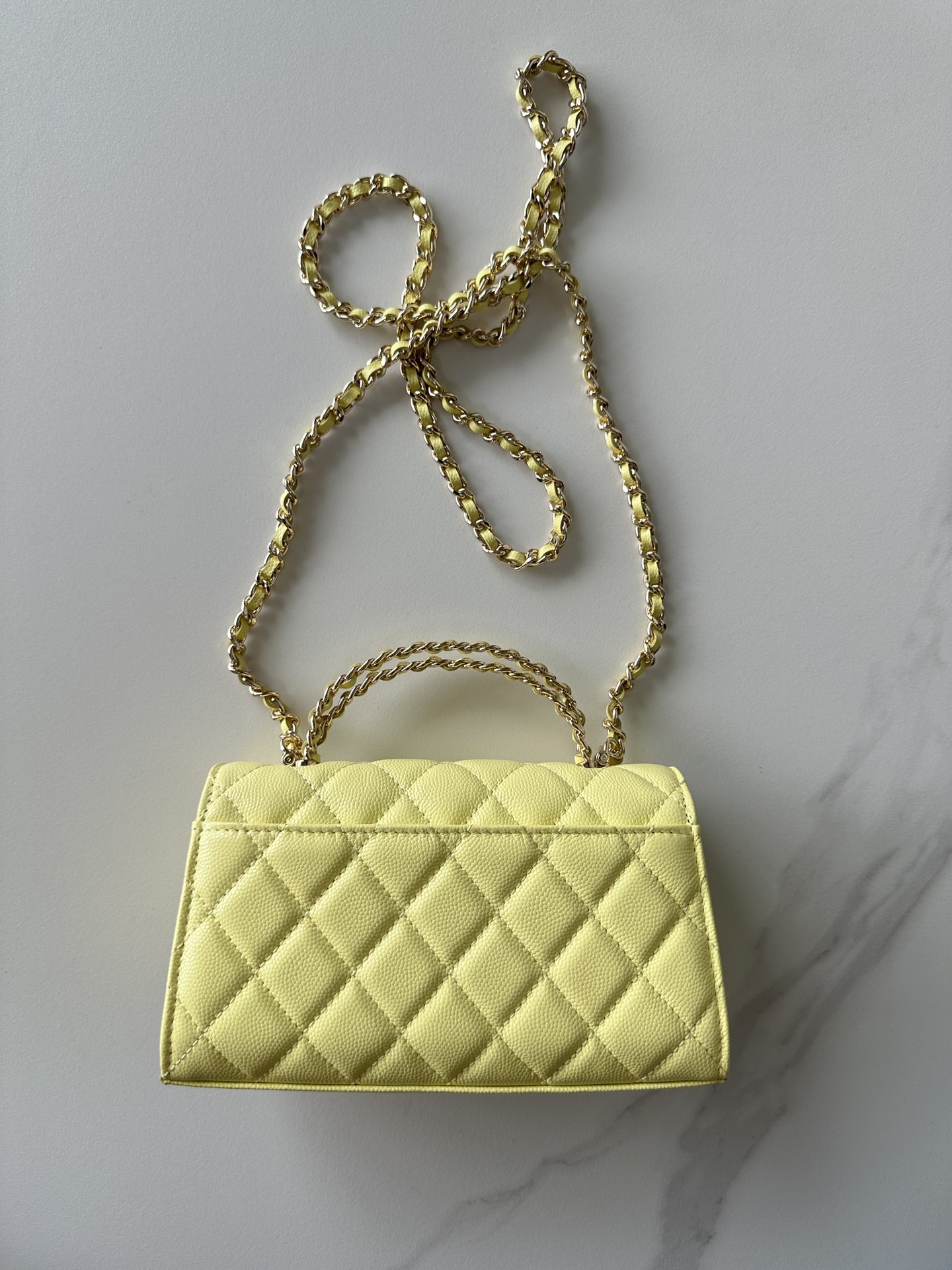 CHANEL Caviar Quilted Mini Coco Handle Flap Yellow 689837