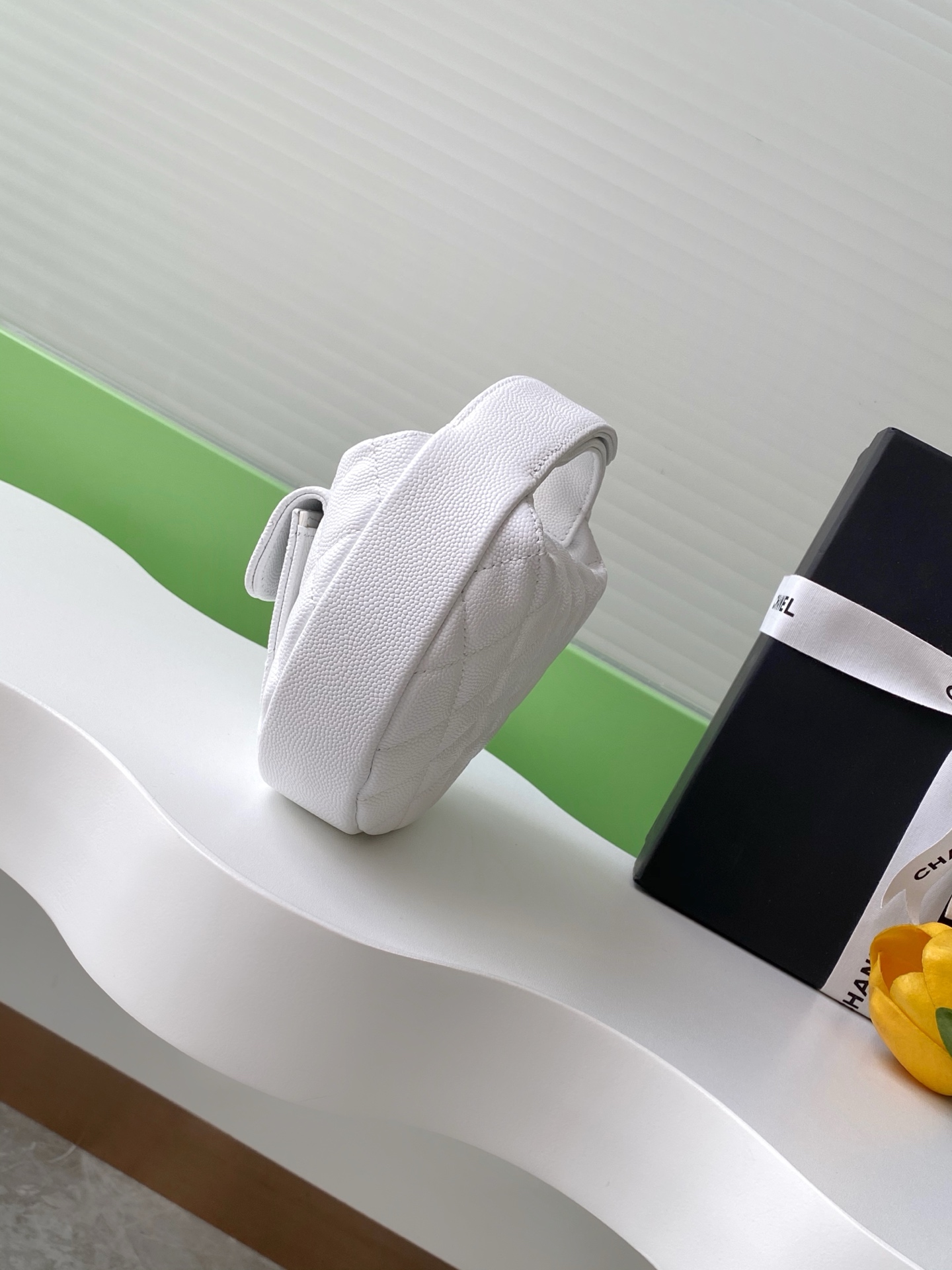 CHANEL Caviar Quilted Polly Pocket Pouch Hobo White