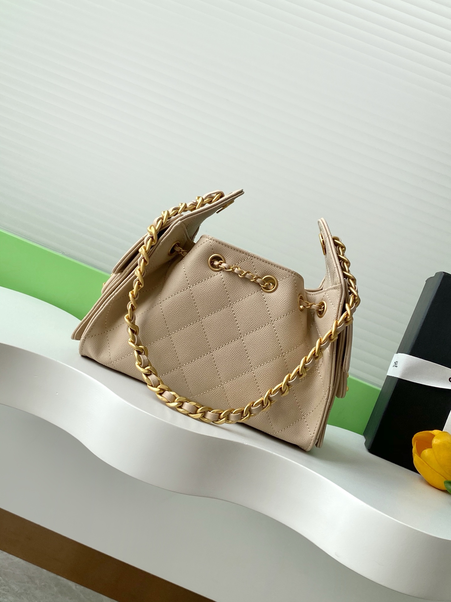CHANEL Caviar Quilted Small Chanel 25 Handbag Beige 1669553