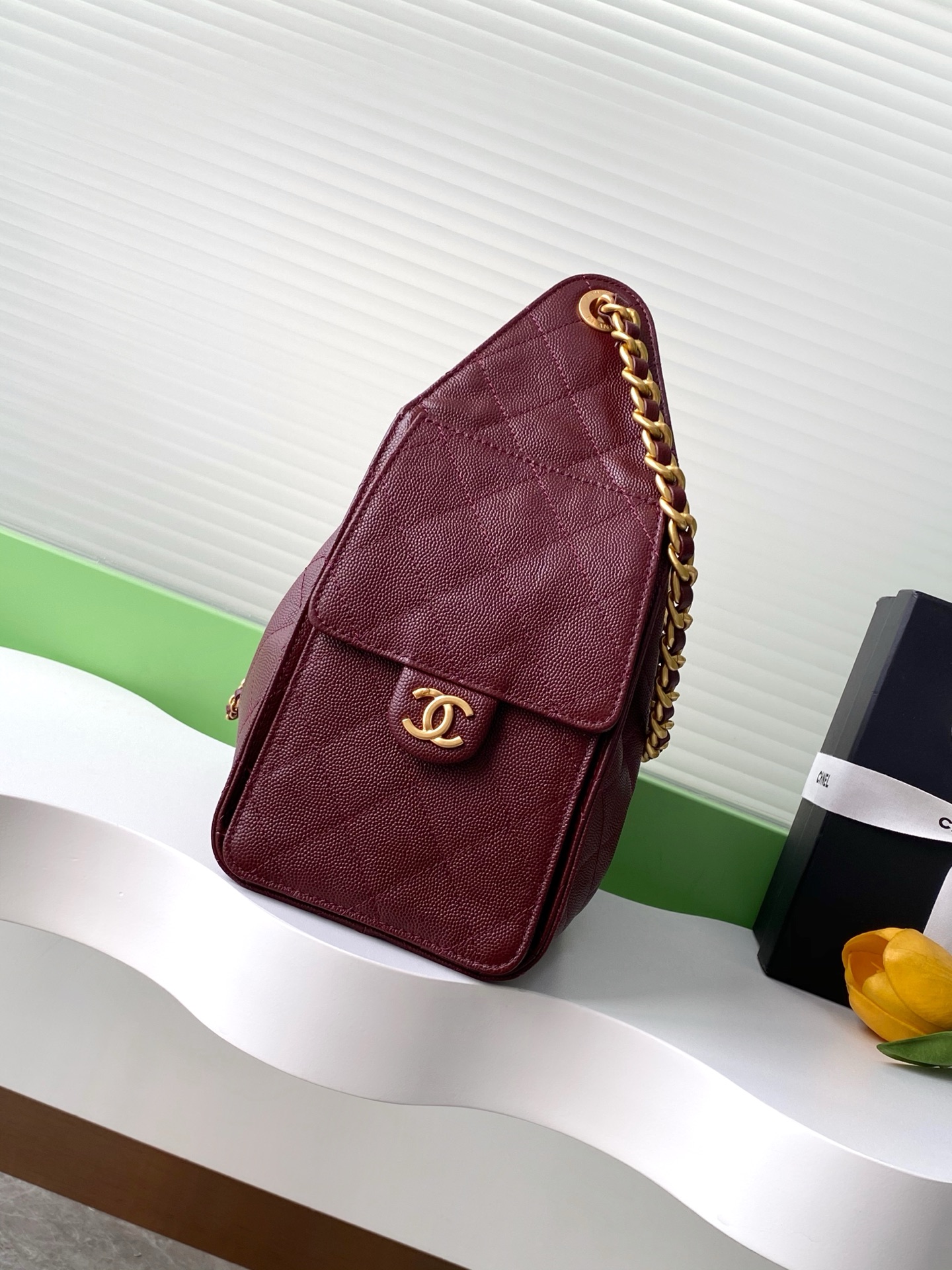 CHANEL Caviar Quilted Small Chanel 25 Handbag Burgundy