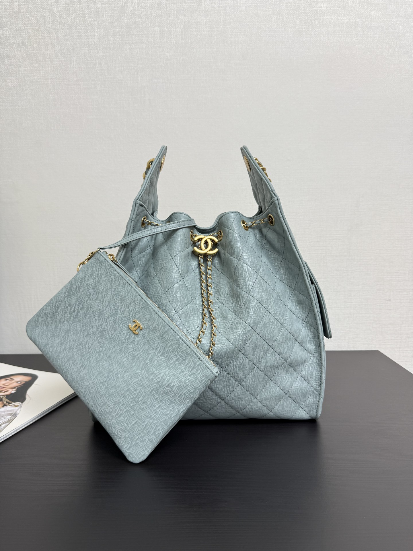 CHANEL Caviar Quilted Small Chanel 25 Handbag Light Blue 1657456