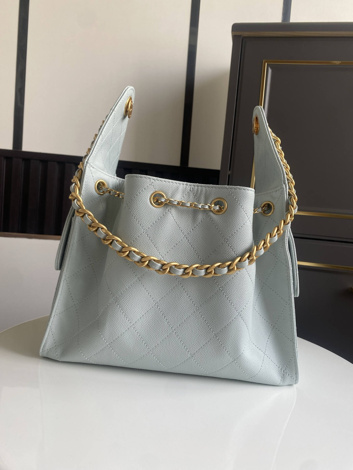CHANEL Caviar Quilted Small Chanel 25 Handbag Light Blue