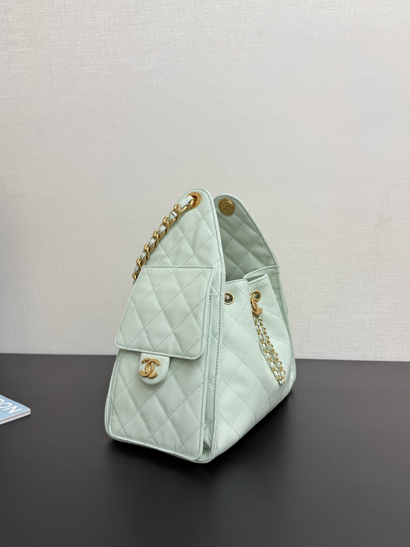 CHANEL Caviar Quilted Small Chanel 25 Handbag Light Green