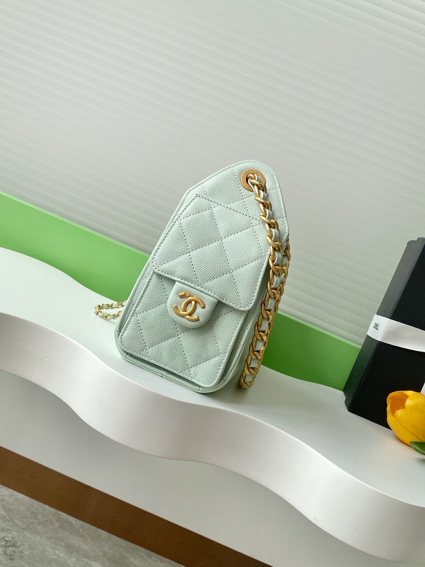 CHANEL Caviar Quilted Small Chanel 25 Handbag Light Green