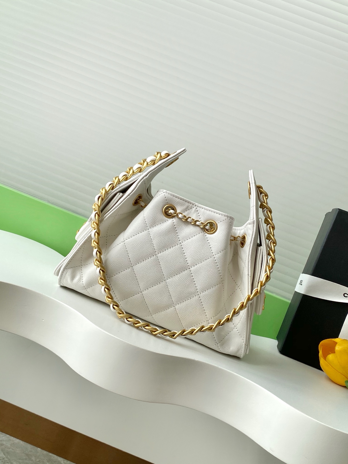 CHANEL Caviar Quilted Small Chanel 25 Handbag White
