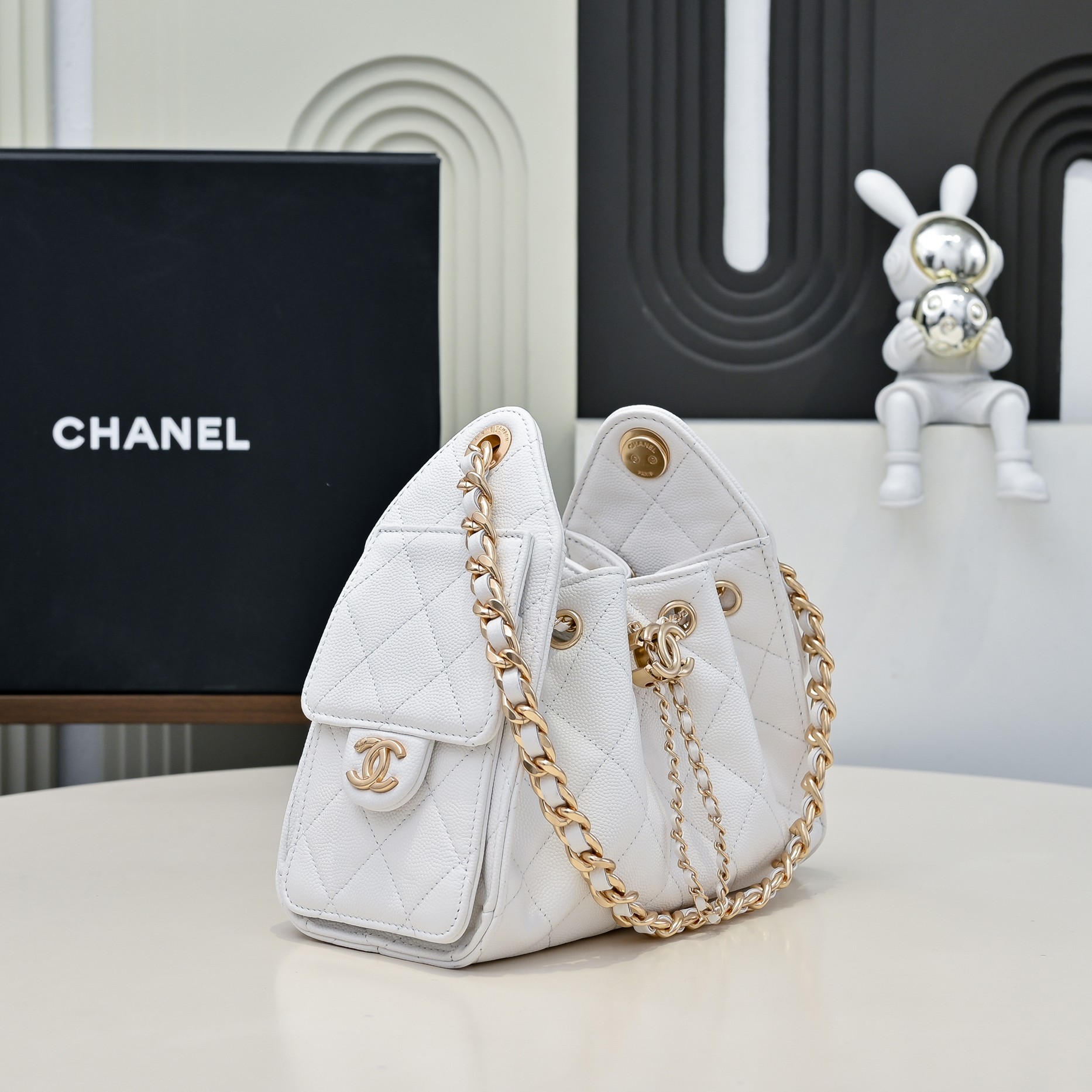 CHANEL Caviar Quilted Small Chanel 25 Handbag White