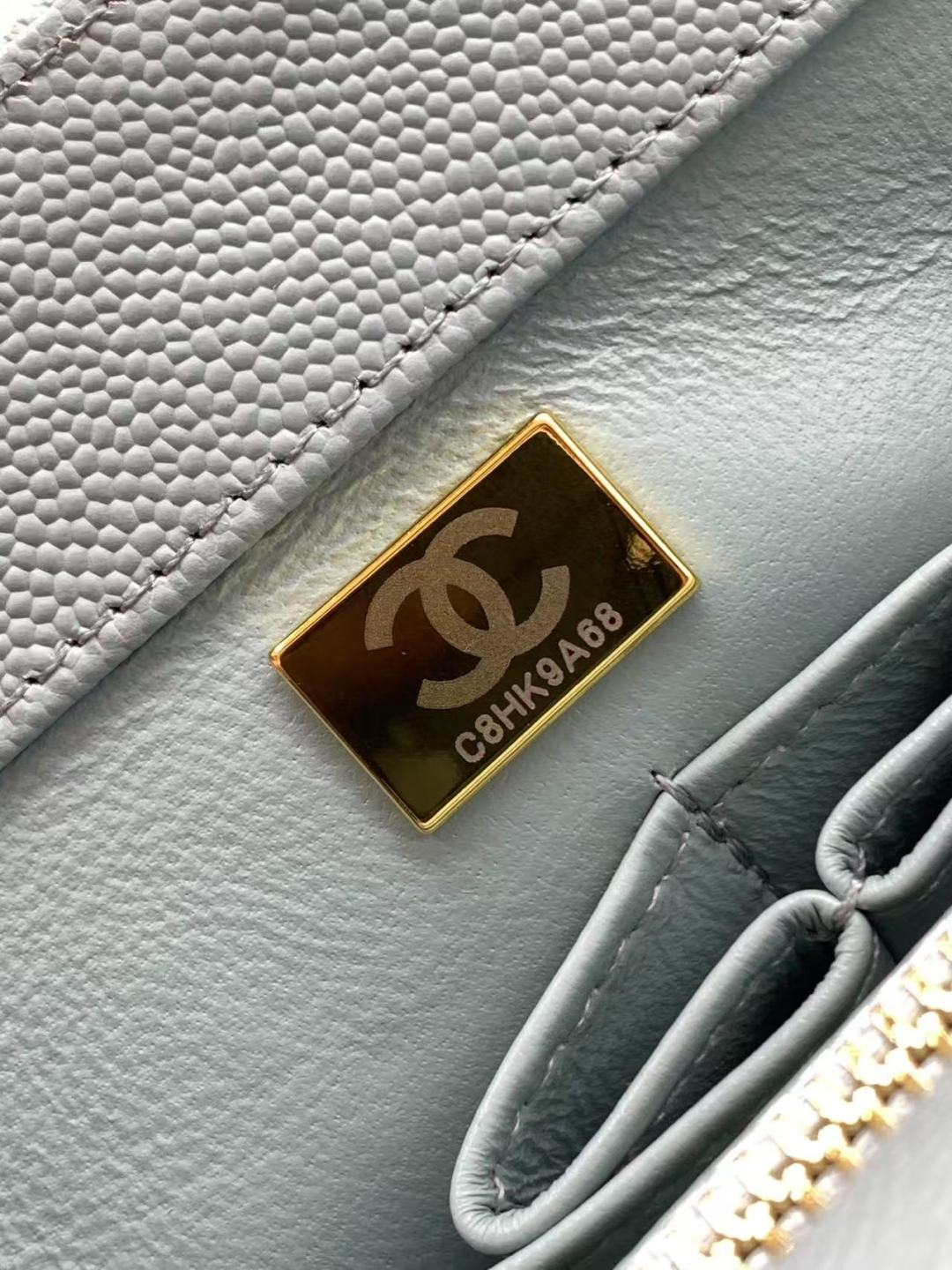 CHANEL Caviar Quilted Small Coco Handle Flap Light Blue 1047611