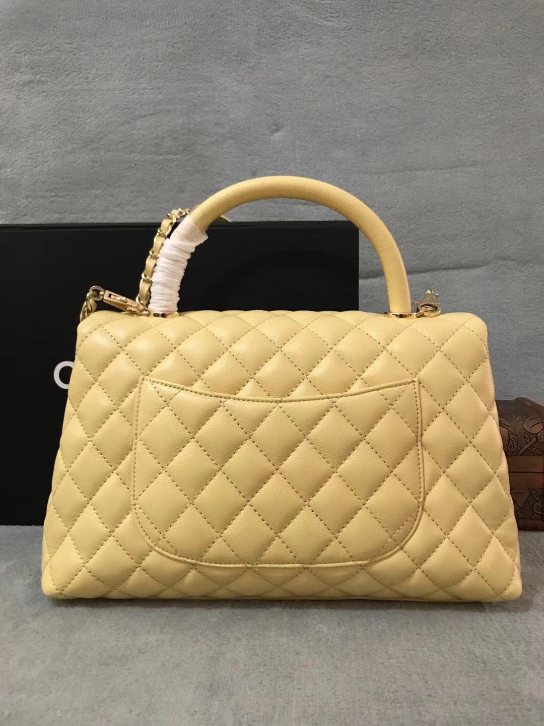 CHANEL Caviar Quilted Small Coco Handle Flap Yellow 309631