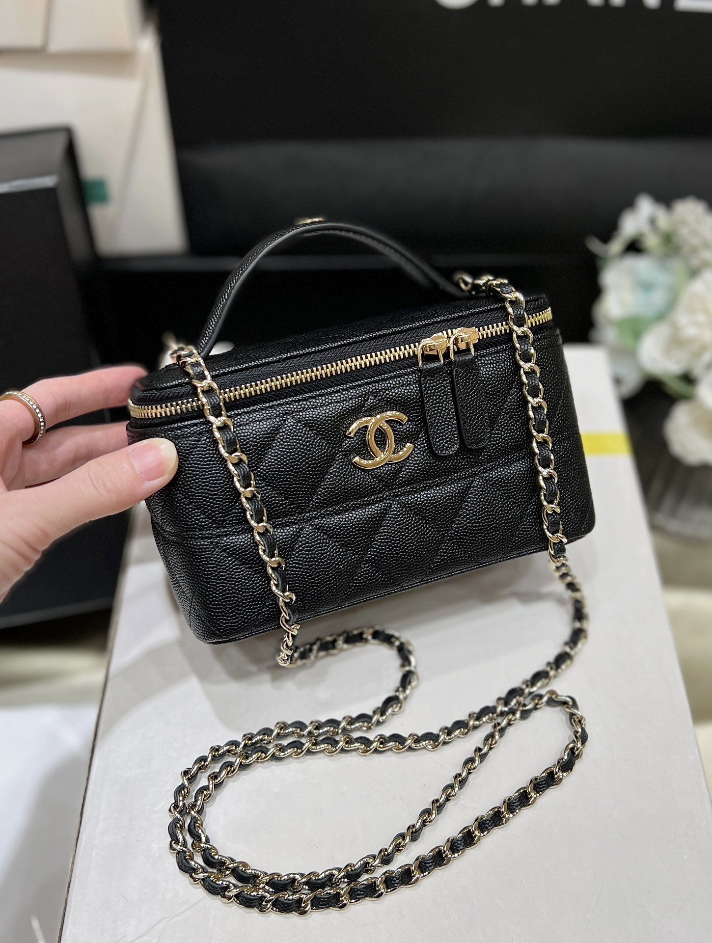 CHANEL Caviar Quilted Trendy Handle Mini Vanity Black