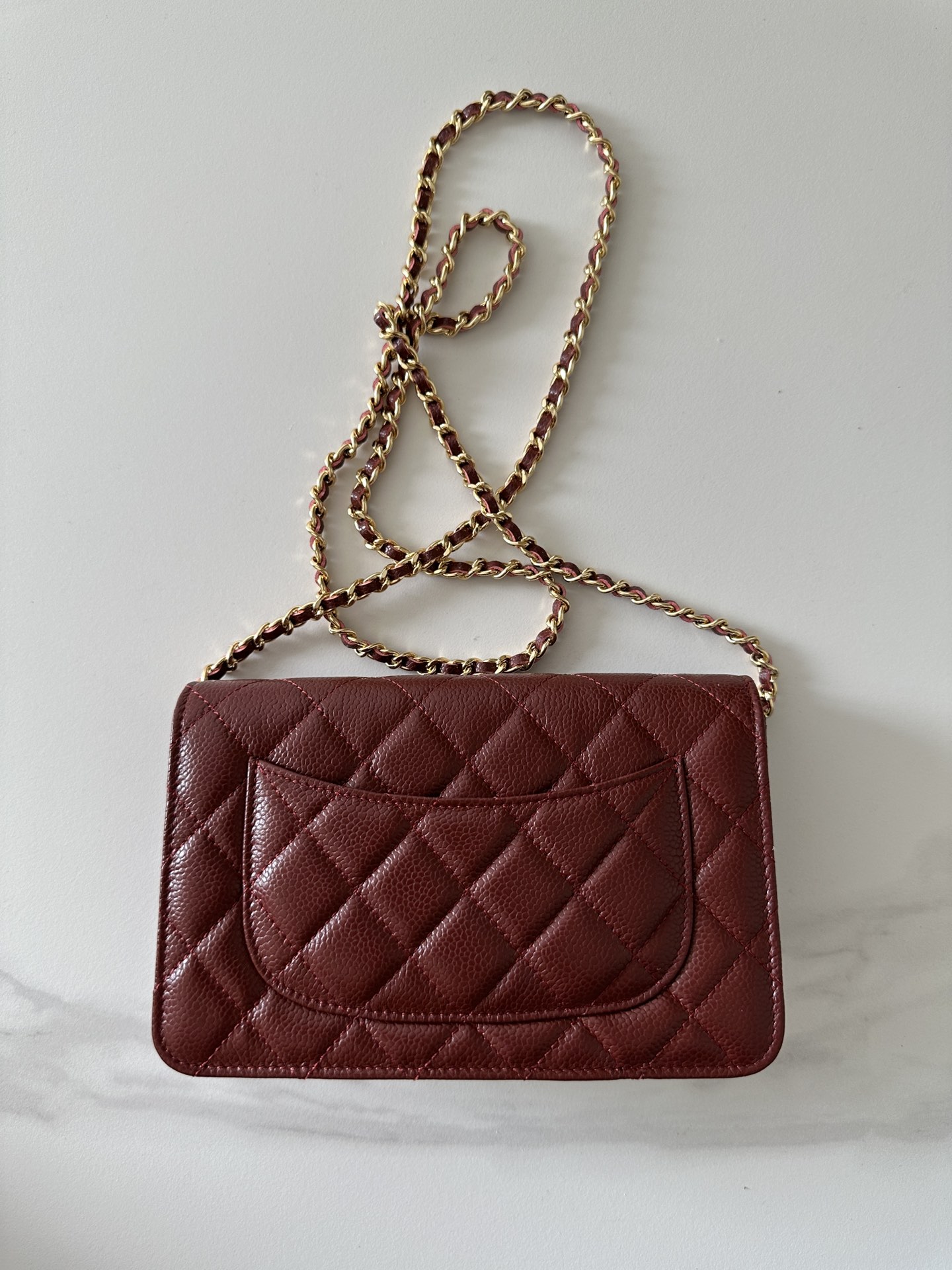 CHANEL Caviar Quilted Wallet on Chain WOC Burgundy