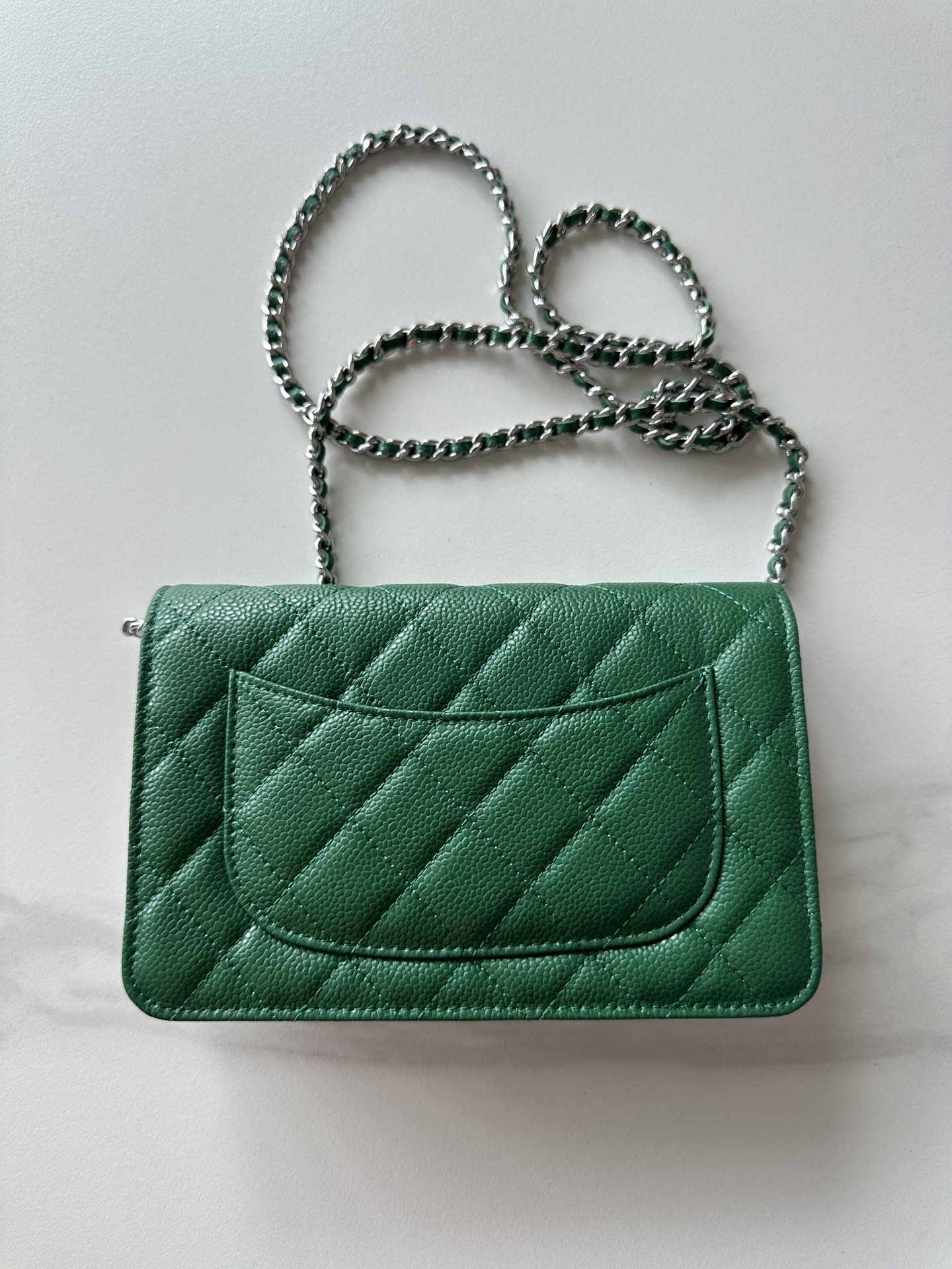 CHANEL Caviar Quilted Wallet On Chain WOC Green 979048