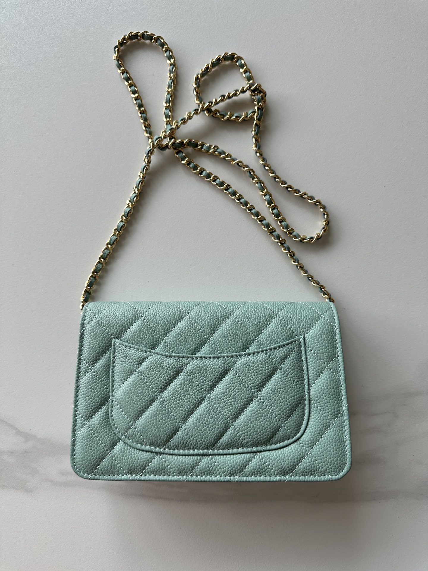 CHANEL Caviar Quilted Wallet On Chain WOC Light Blue 1350618