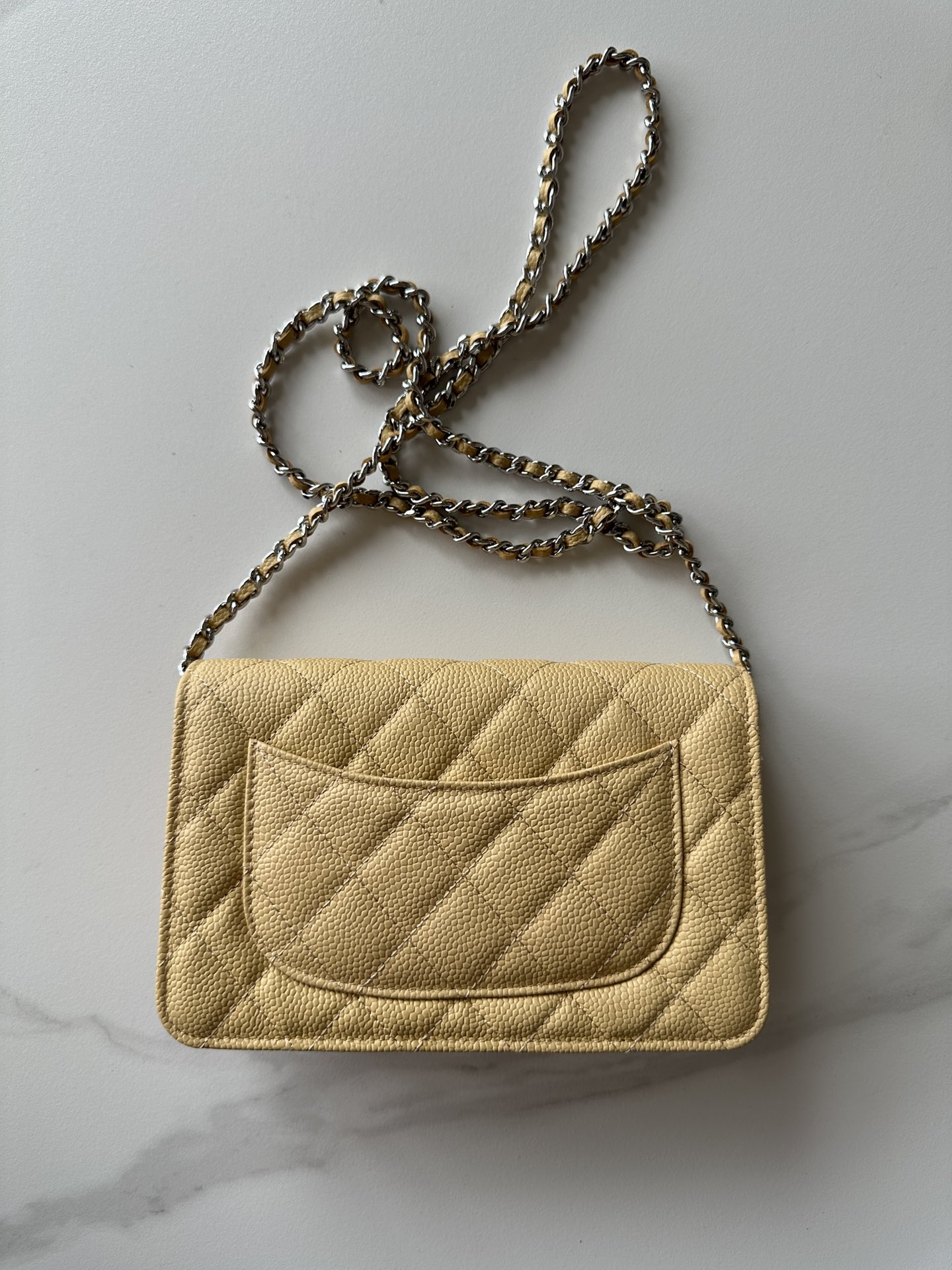 CHANEL Caviar Quilted Wallet on Chain WOC Light  brown