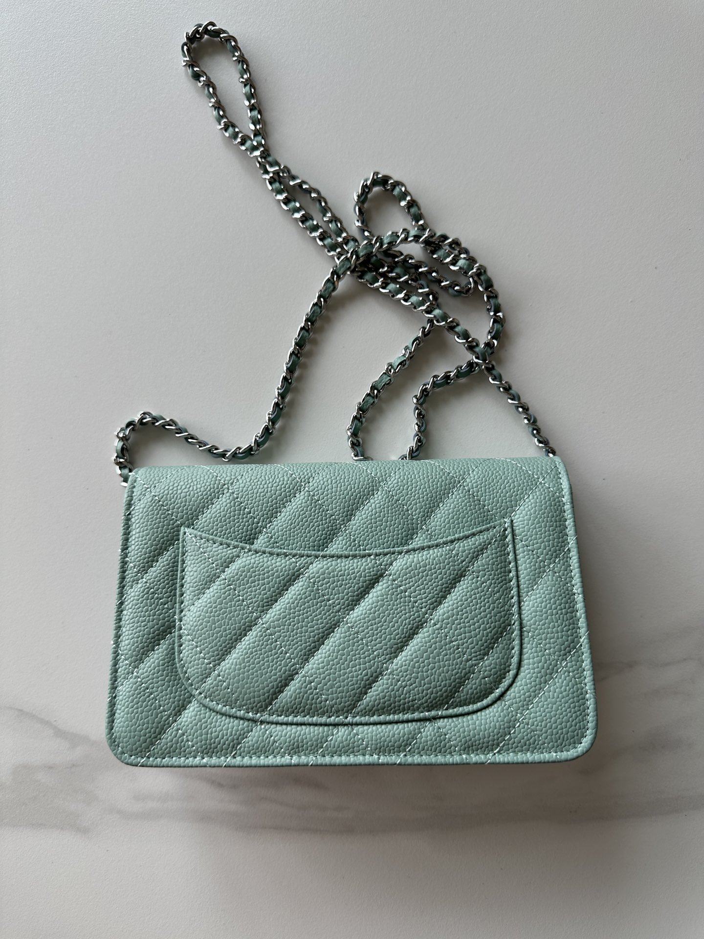 CHANEL Caviar Quilted Wallet on Chain WOC Light Green
