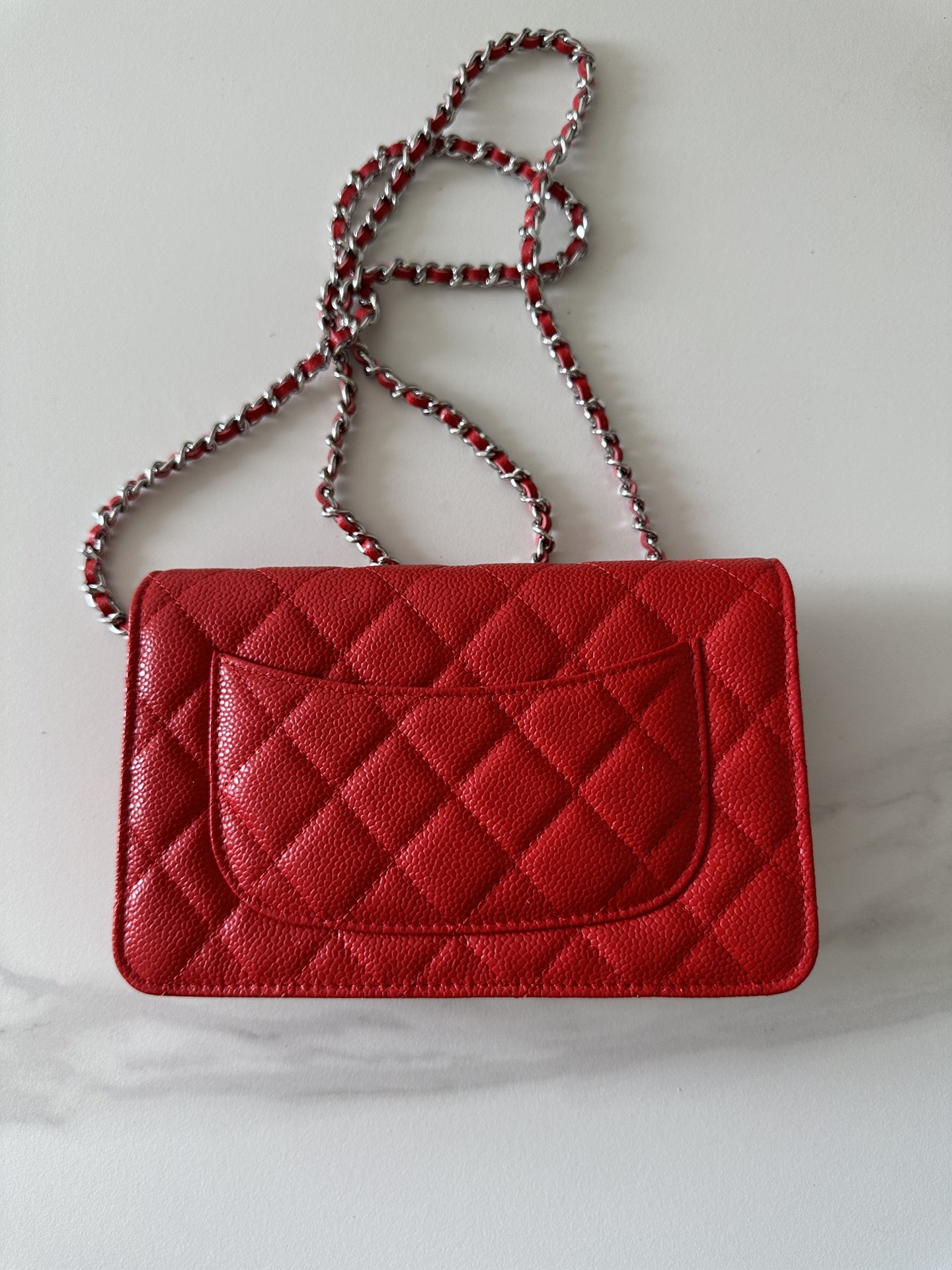 CHANEL Caviar Quilted Wallet on Chain WOC Red 1360657
