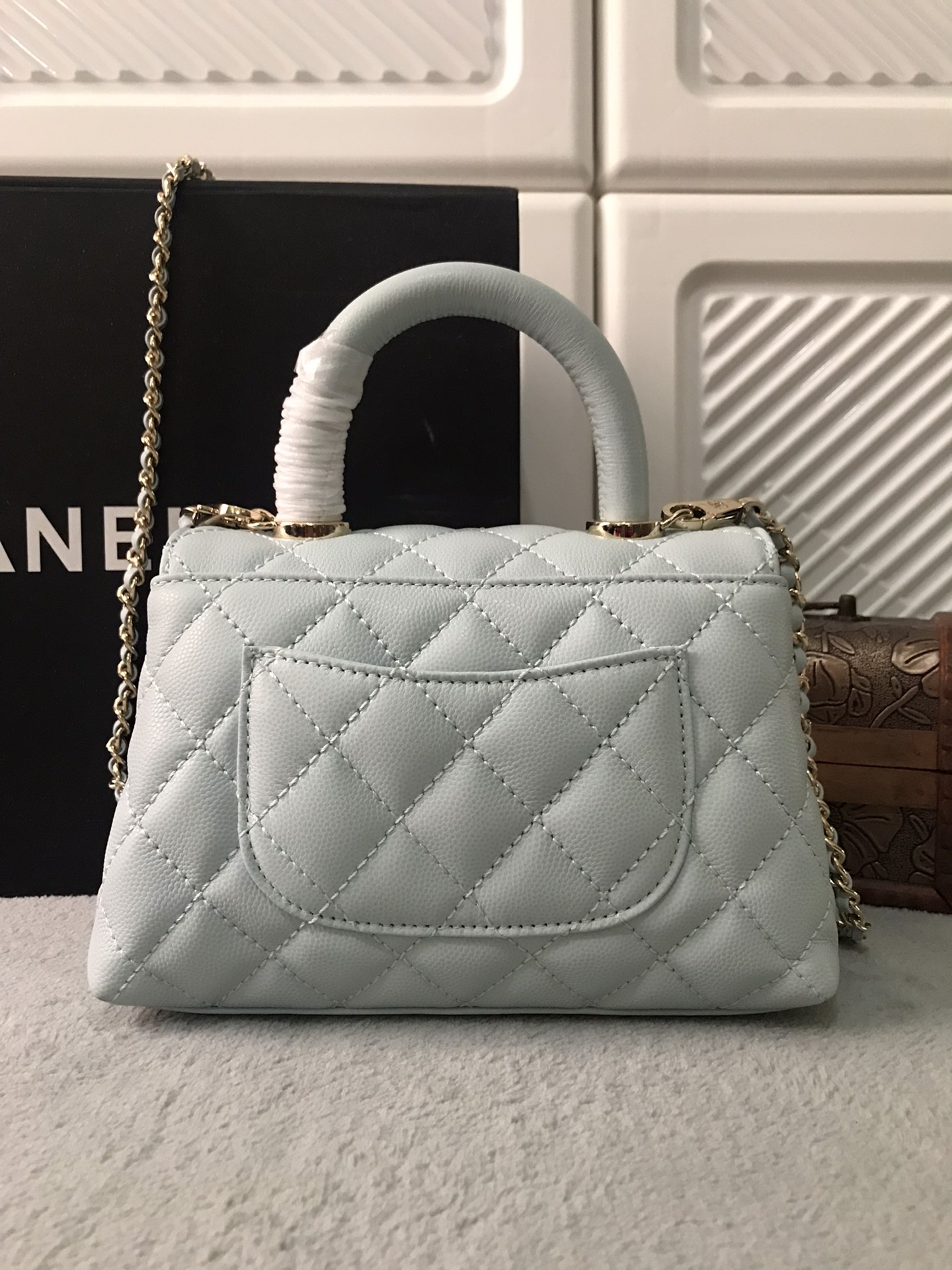 Chanel CC Caviar Quilted Small Handle Flap Bag Blue