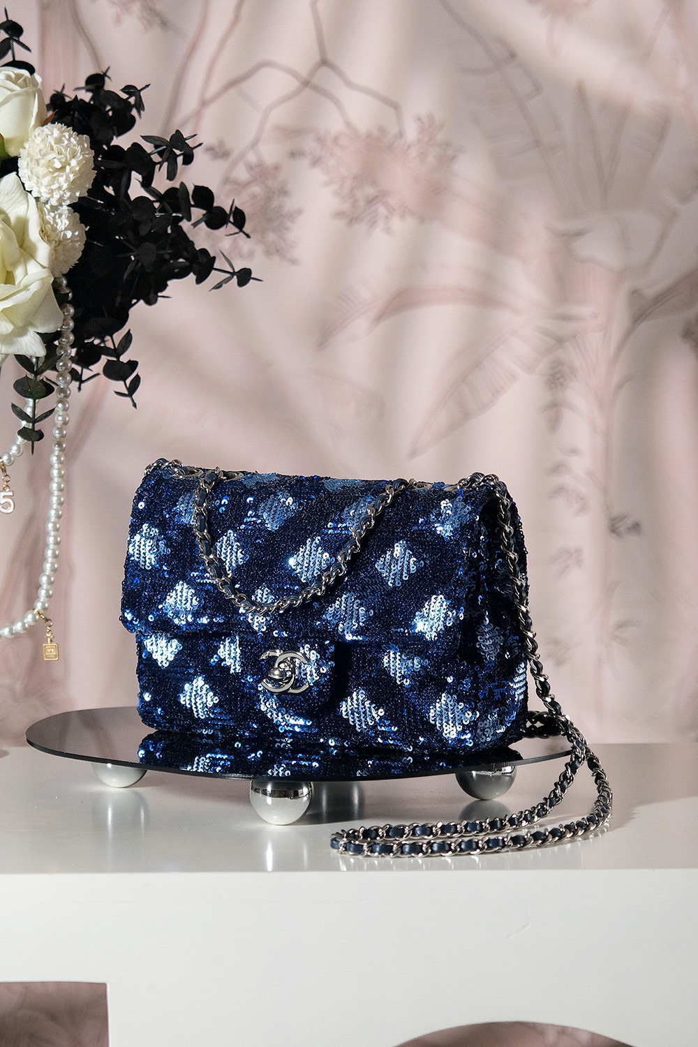 Chanel  CC Sequin Seasonal Flap Medium in Blue Navy