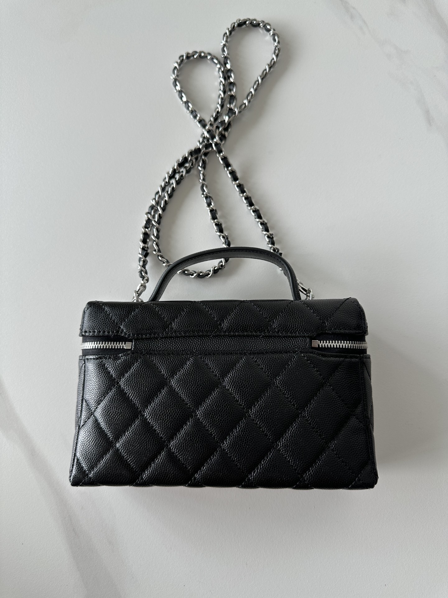 Chanel CC Top Handle Long Vanity Case With Chain Black