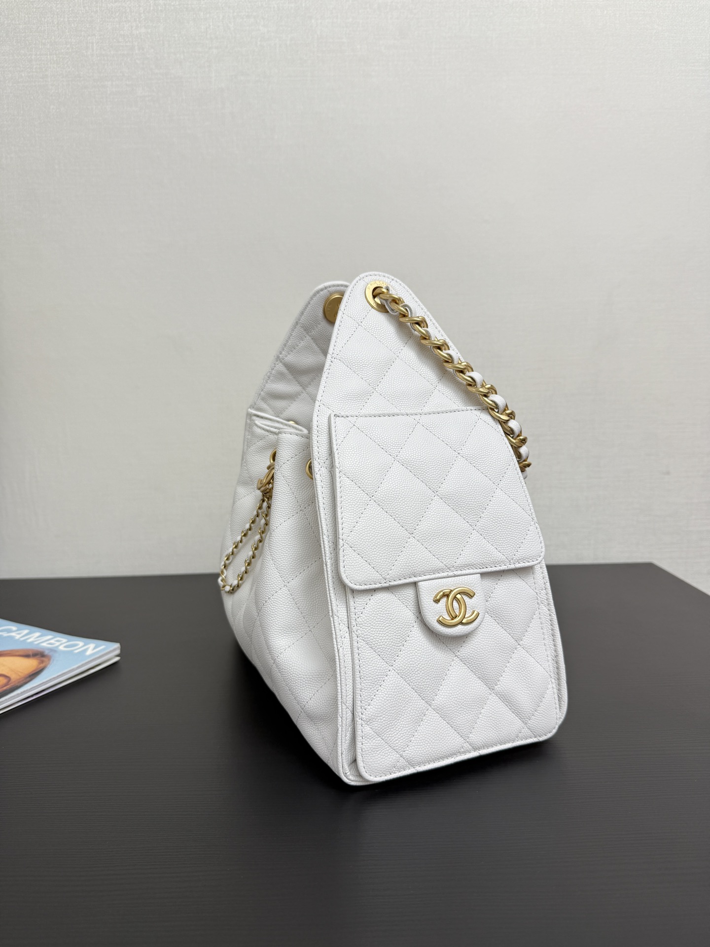 Chanel Chanel 25 small handbag, Grained calfskin & gold-tone white